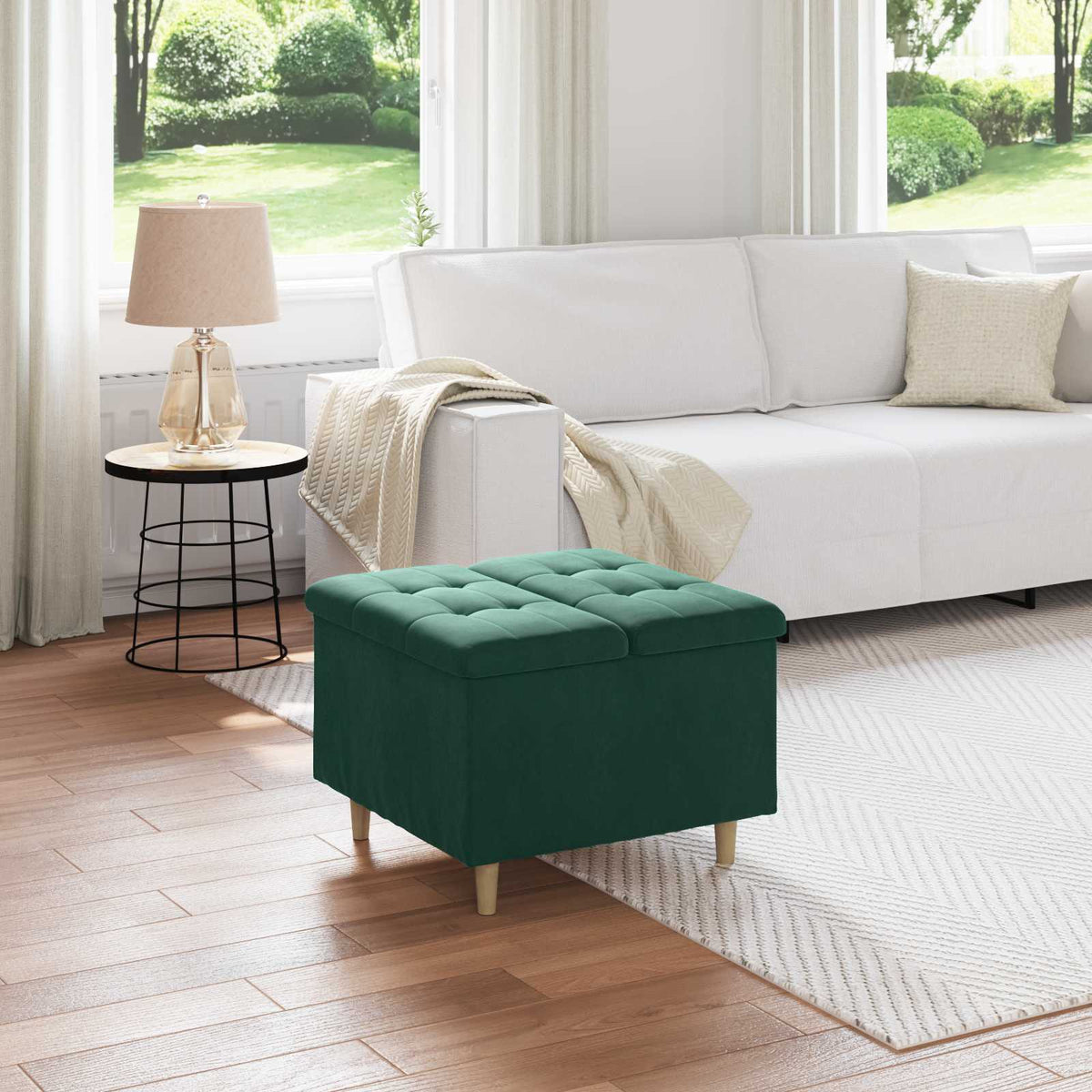 Ottoman med Opbevaring Mørkegrøn 60 x 60 x 45 cm Fløjl