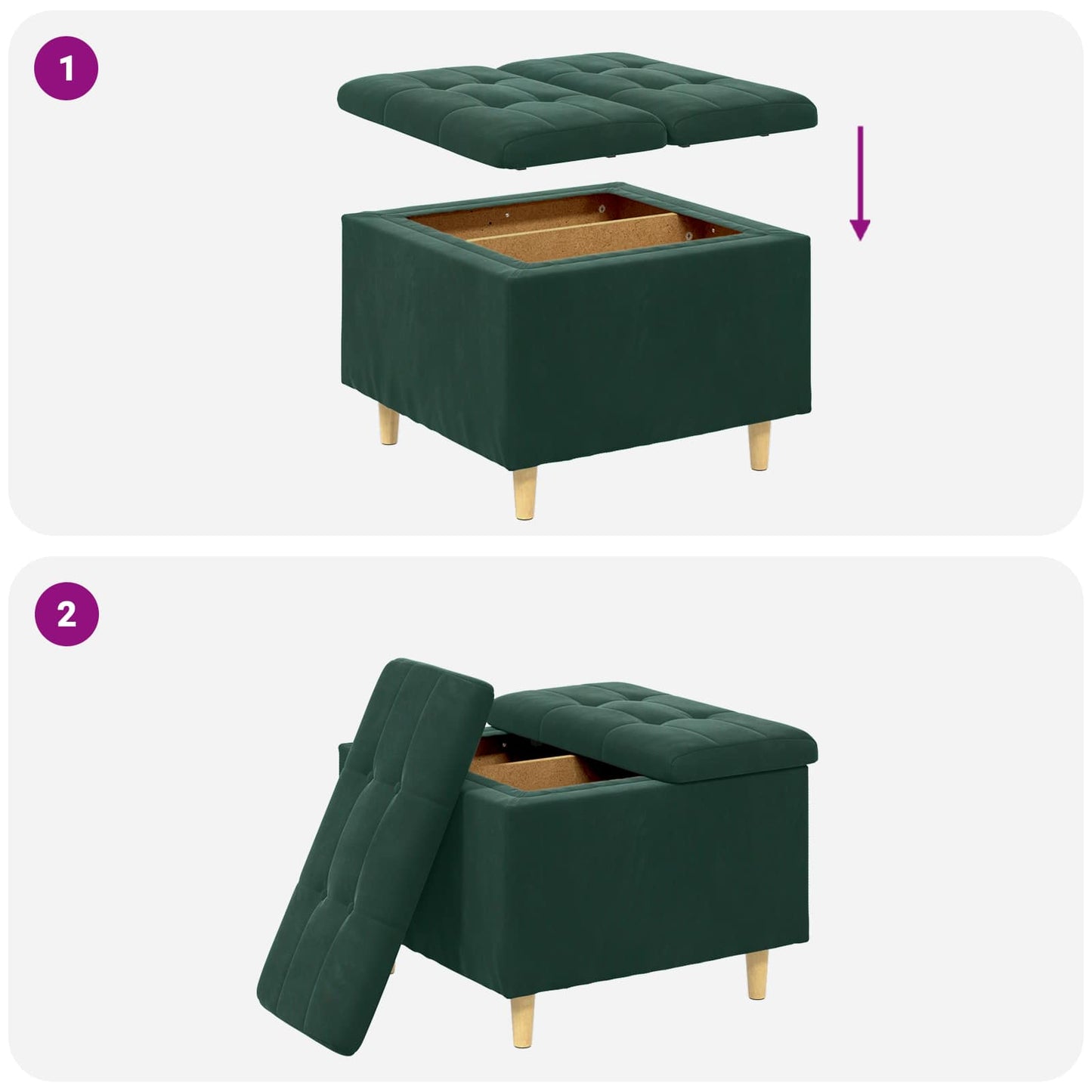 Ottoman med Opbevaring Mørkegrøn 60 x 60 x 45 cm Fløjl