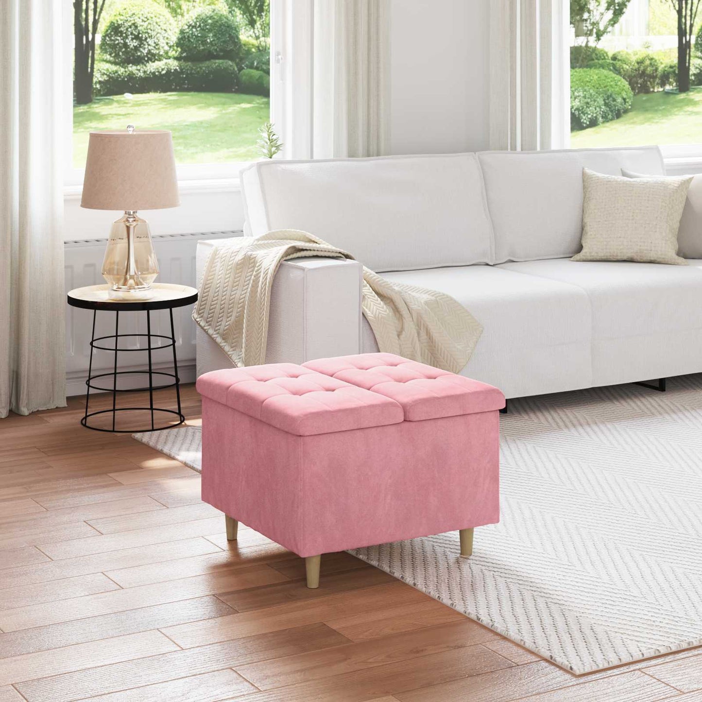 Ottoman med Opbevaring Lyserød 60 x 60 x 45 cm Fløjl