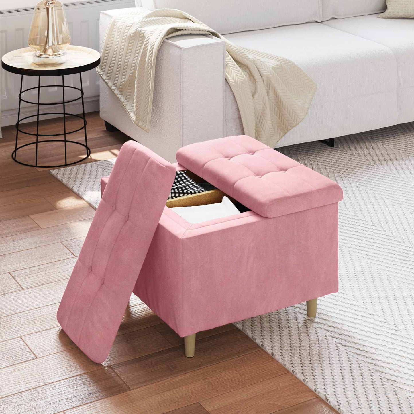 Ottoman med Opbevaring Lyserød 60 x 60 x 45 cm Fløjl