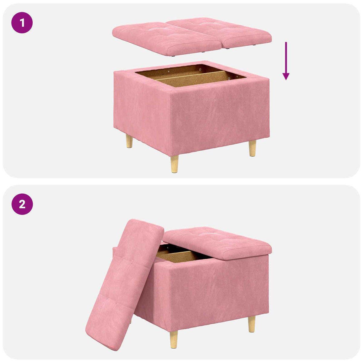 Ottoman med Opbevaring Lyserød 60 x 60 x 45 cm Fløjl