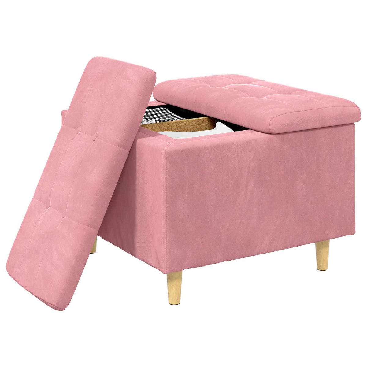 Ottoman med Opbevaring Lyserød 60 x 60 x 45 cm Fløjl