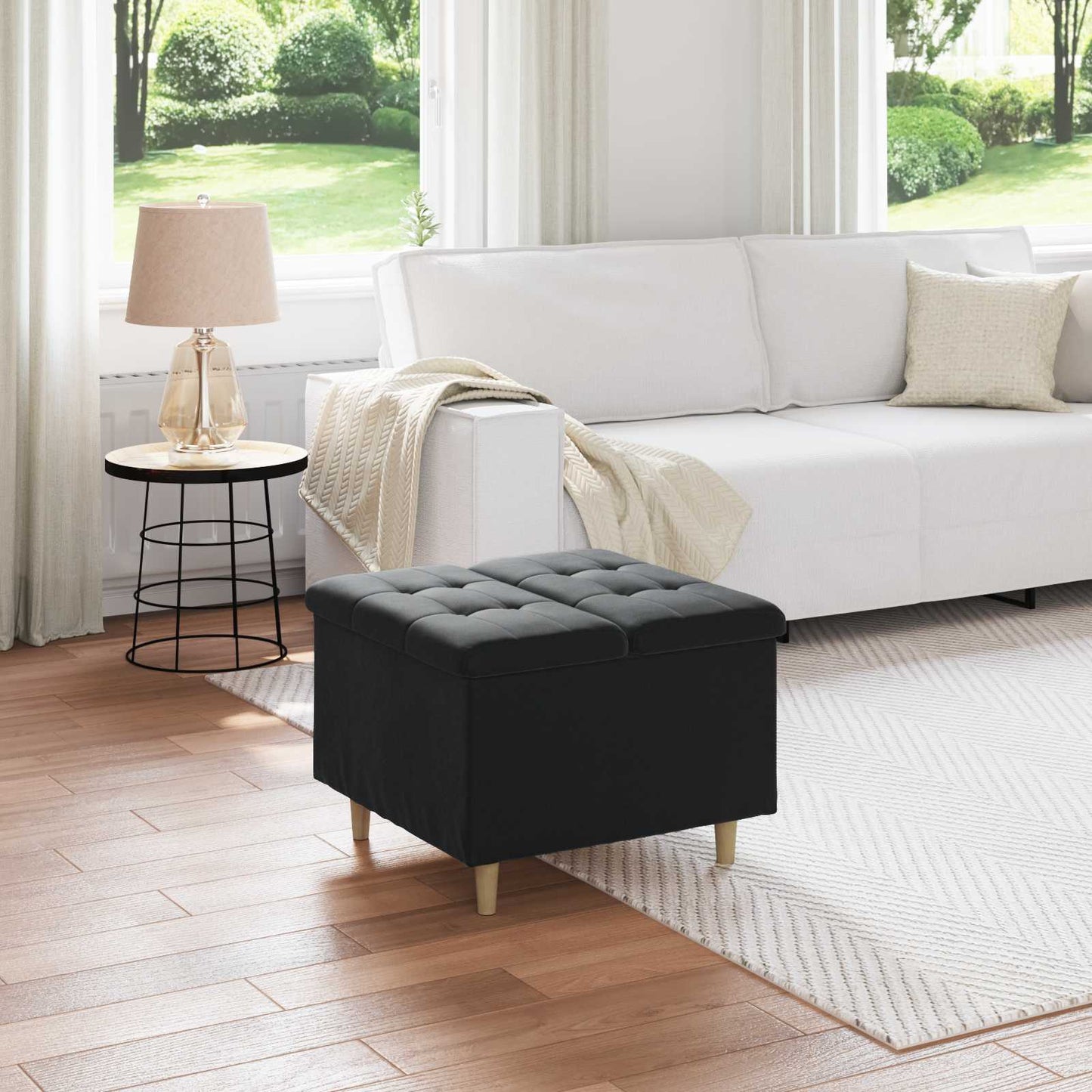 Ottoman med Opbevaring Sort 60 x 60 x 45 cm Fløjl