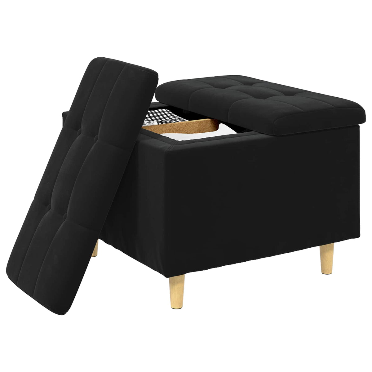 Ottoman med Opbevaring Sort 60 x 60 x 45 cm Fløjl