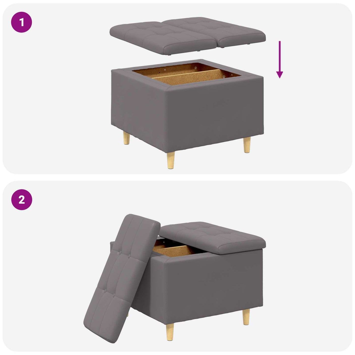 Ottoman med Opbevaring Grå 60 x 60 x 45 cm Kunstlæder