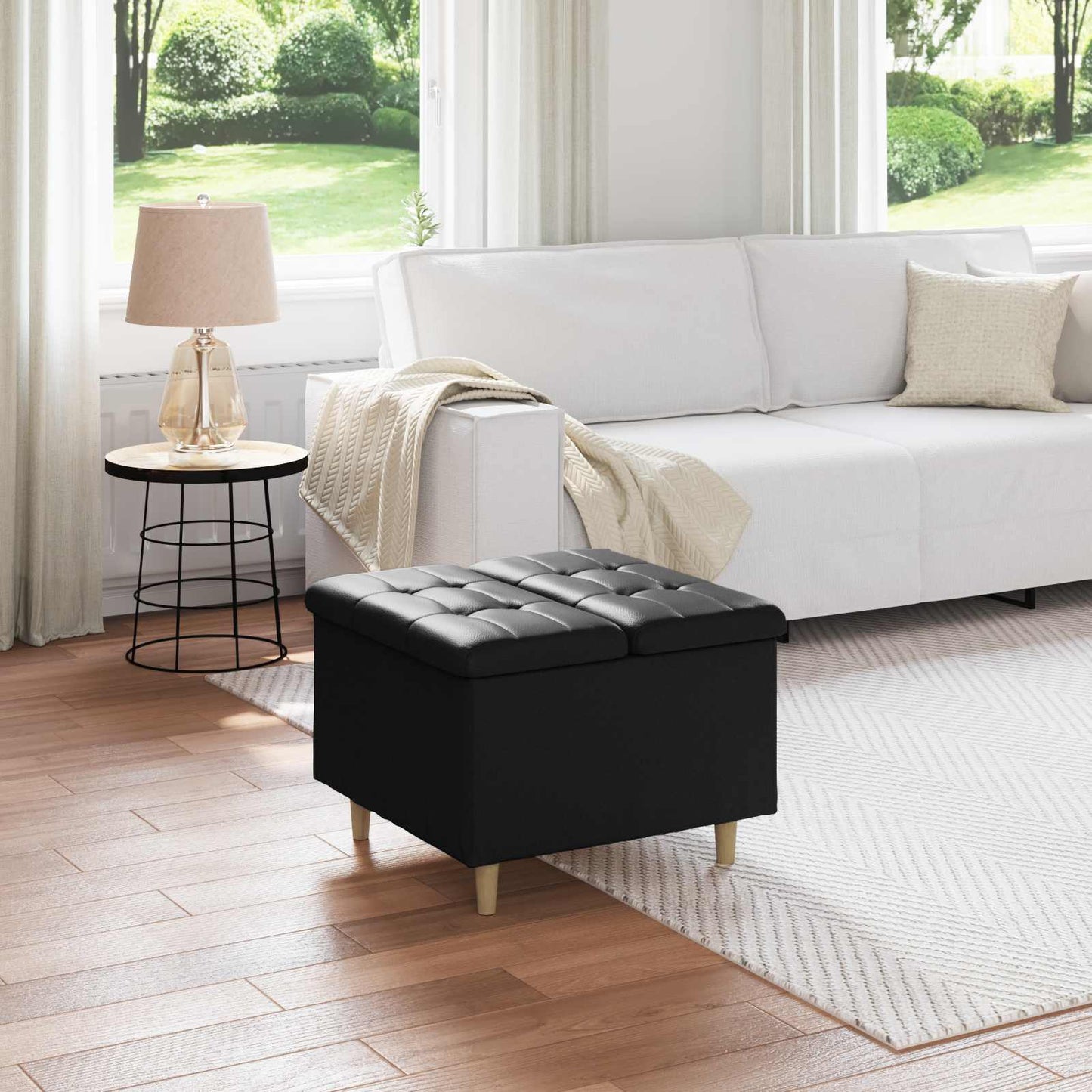 Ottoman med Opbevaring Sort 60 x 60 x 45 cm Kunstlæder
