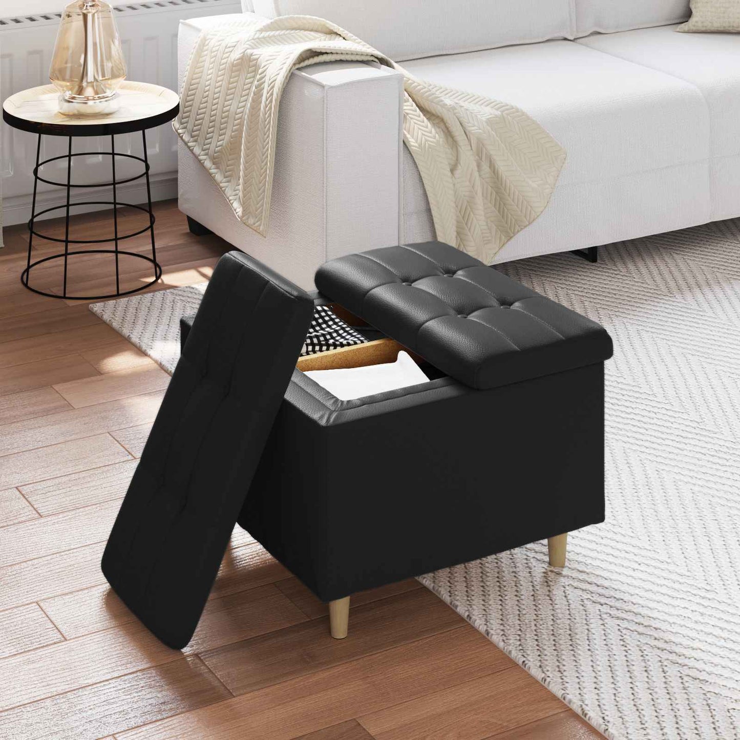 Ottoman med Opbevaring Sort 60 x 60 x 45 cm Kunstlæder