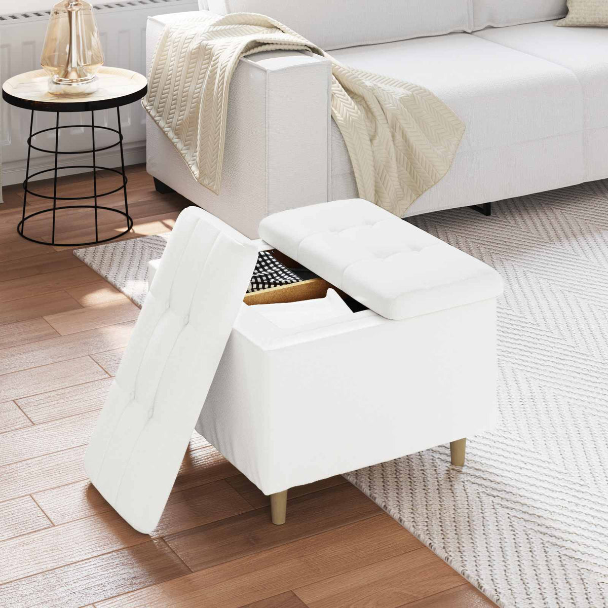 Ottoman med Opbevaring Hvid 60 x 60 x 45 cm Kunstlæder