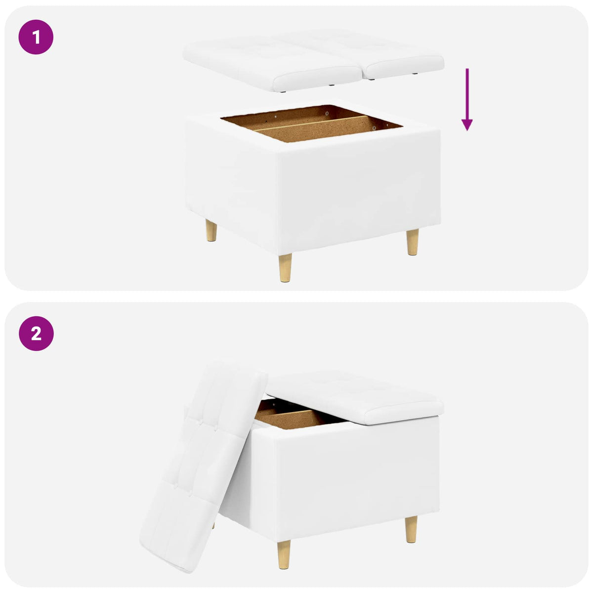 Ottoman med Opbevaring Hvid 60 x 60 x 45 cm Kunstlæder