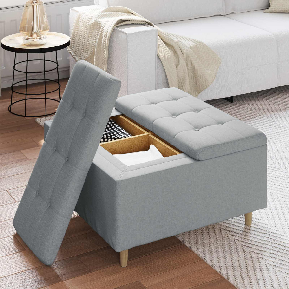 Ottoman med Opbevaring Lysegrå 80 x 80 x 45 cm Stof