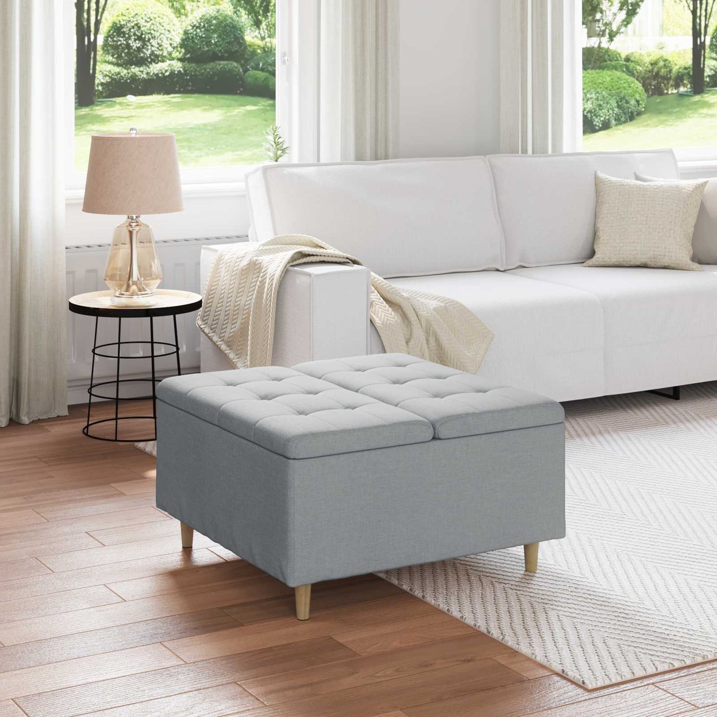 Ottoman med Opbevaring Lysegrå 80 x 80 x 45 cm Stof