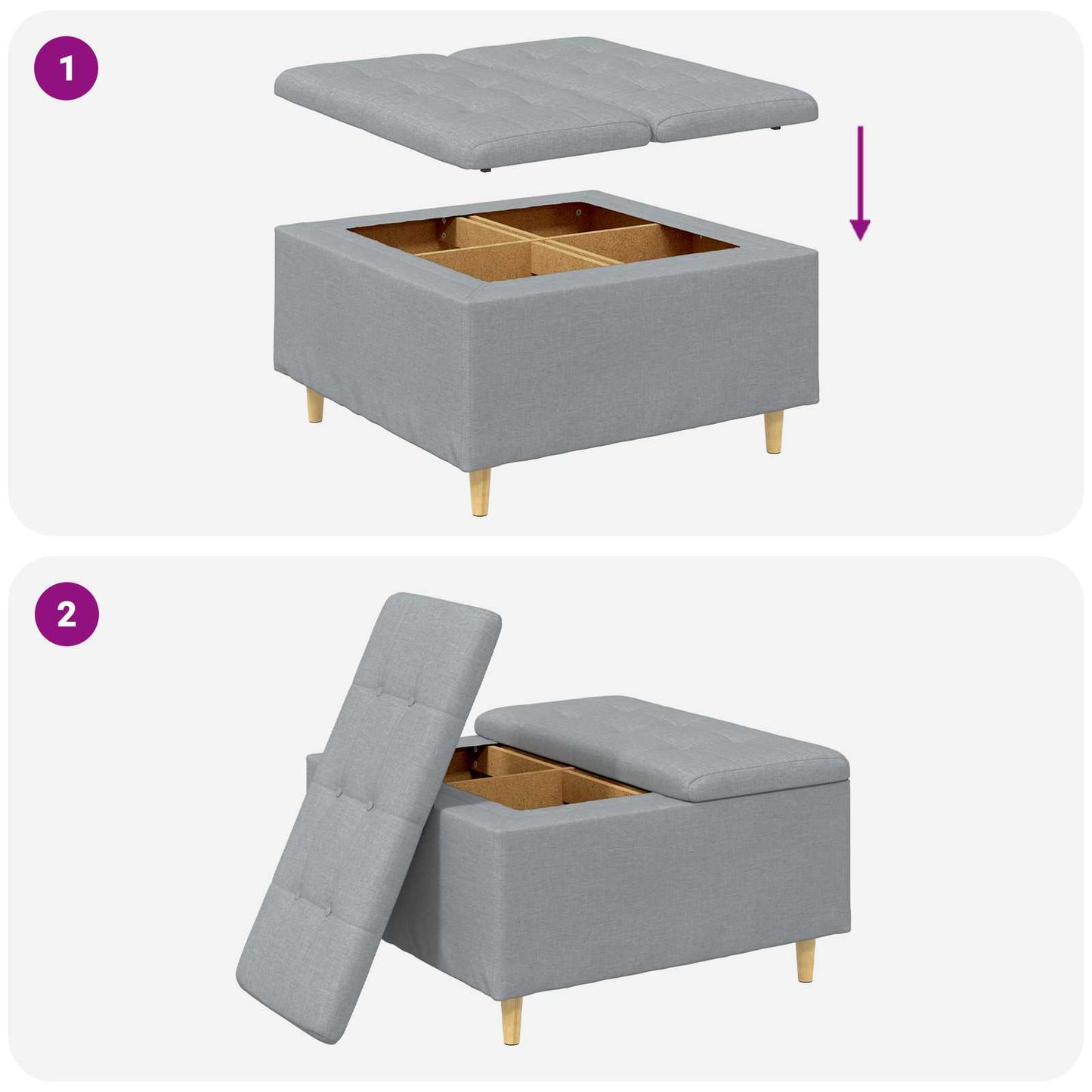 Ottoman med Opbevaring Lysegrå 80 x 80 x 45 cm Stof