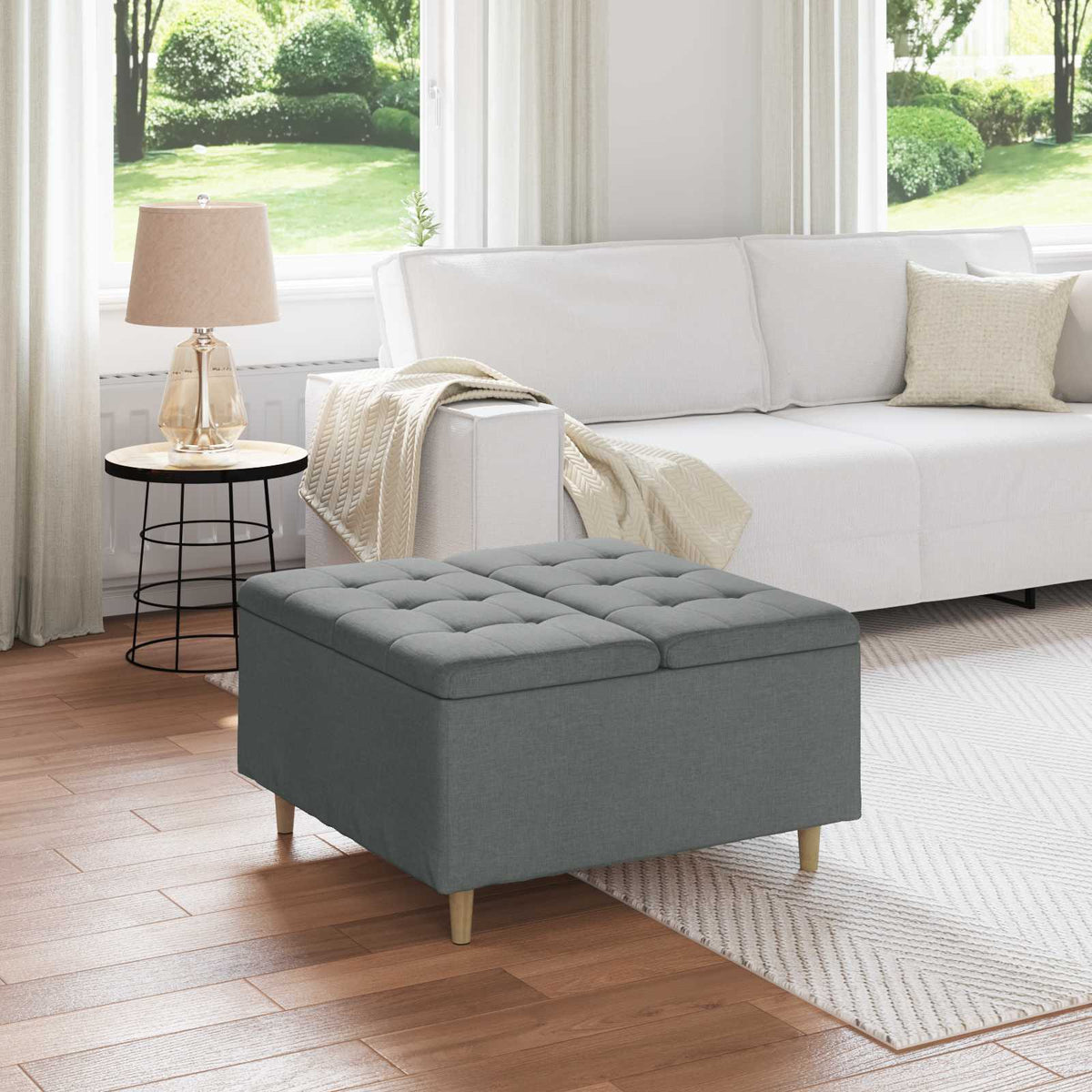 Ottoman med Opbevaring Mørkegrå 80 x 80 x 45 cm Stof