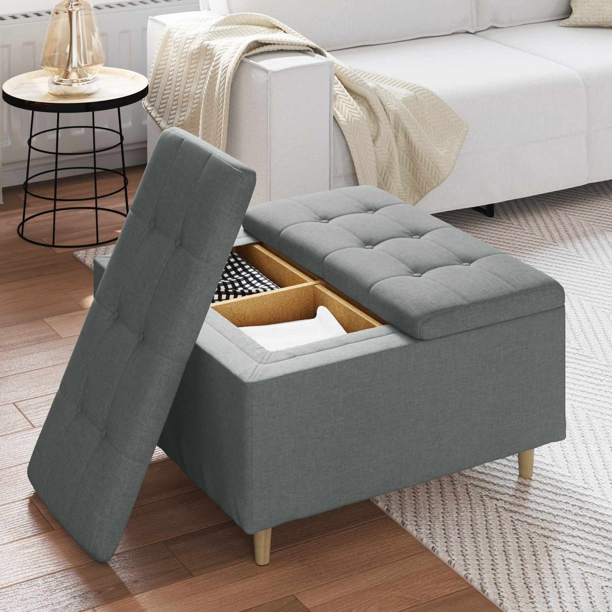 Ottoman med Opbevaring Mørkegrå 80 x 80 x 45 cm Stof
