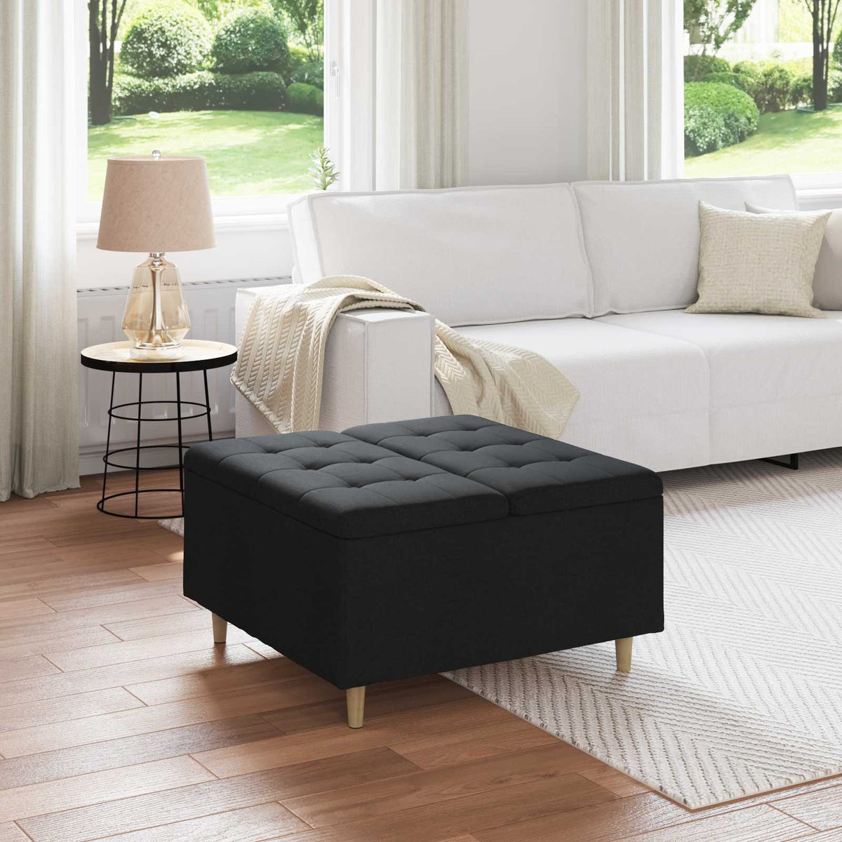 Ottoman med Opbevaring Sort 80 x 80 x 45 cm Stof