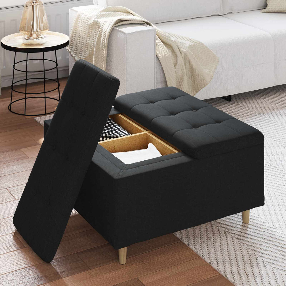 Ottoman med Opbevaring Sort 80 x 80 x 45 cm Stof