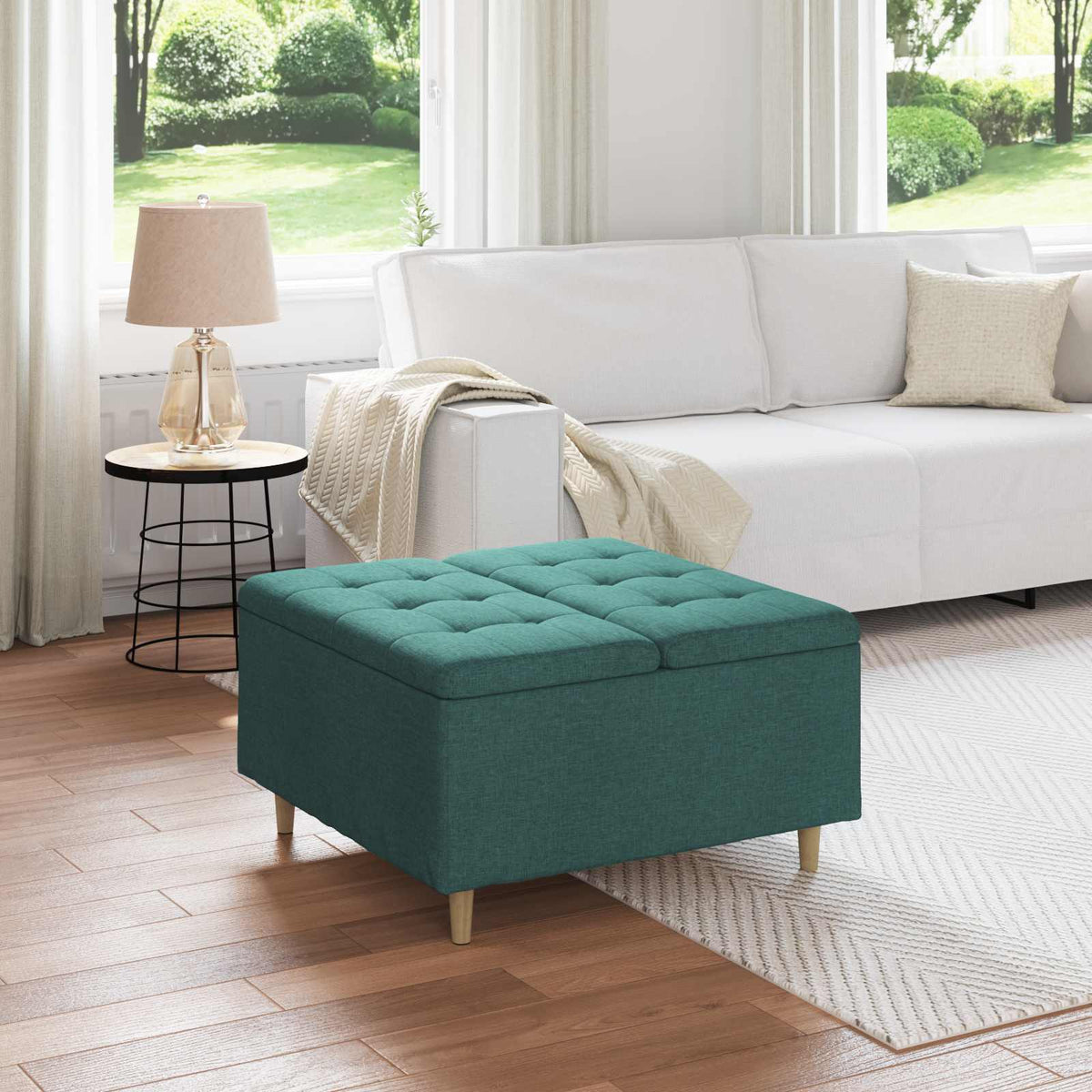 Ottoman med Opbevaring Mørkegrøn 80 x 80 x 45 cm Stof