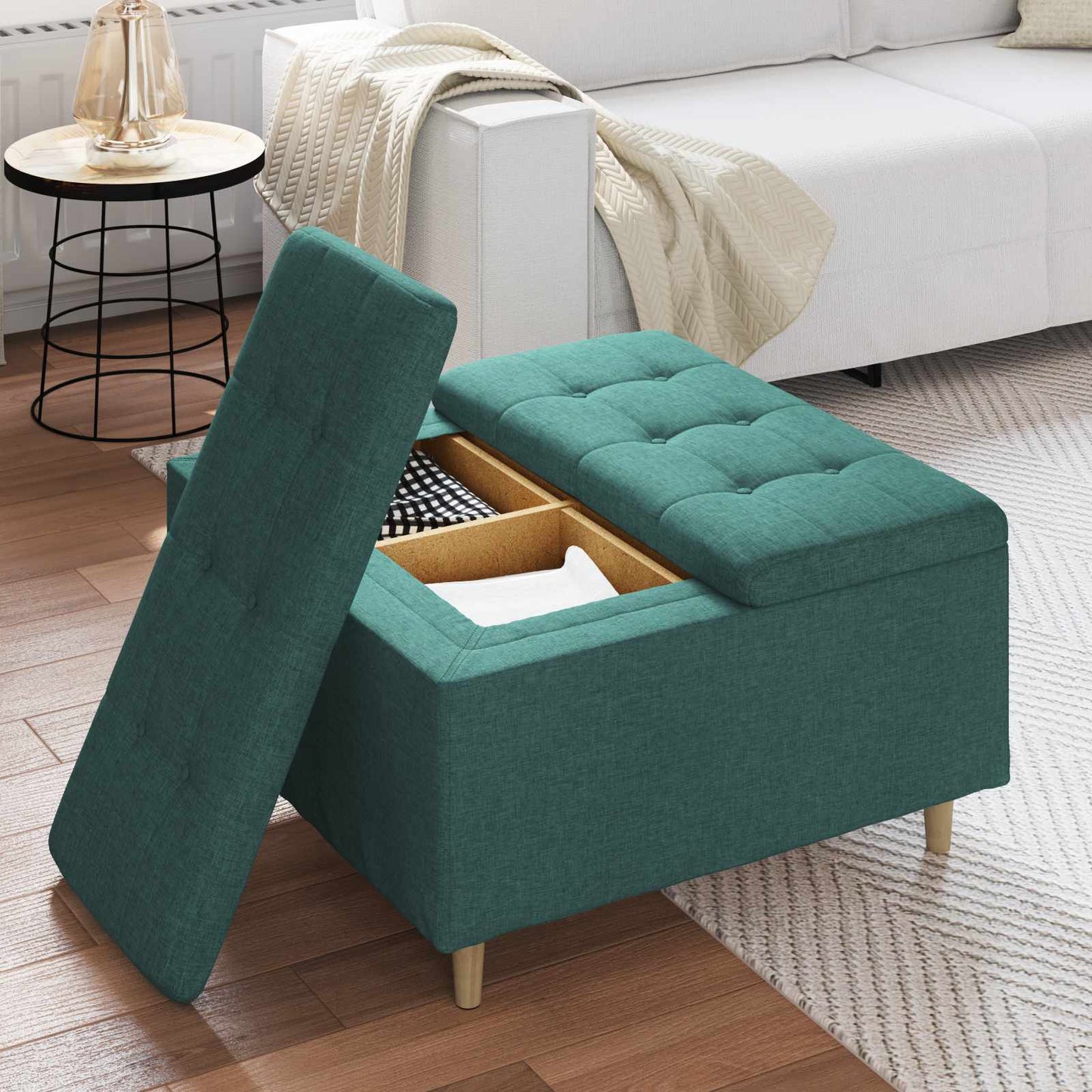 Ottoman med Opbevaring Mørkegrøn 80 x 80 x 45 cm Stof