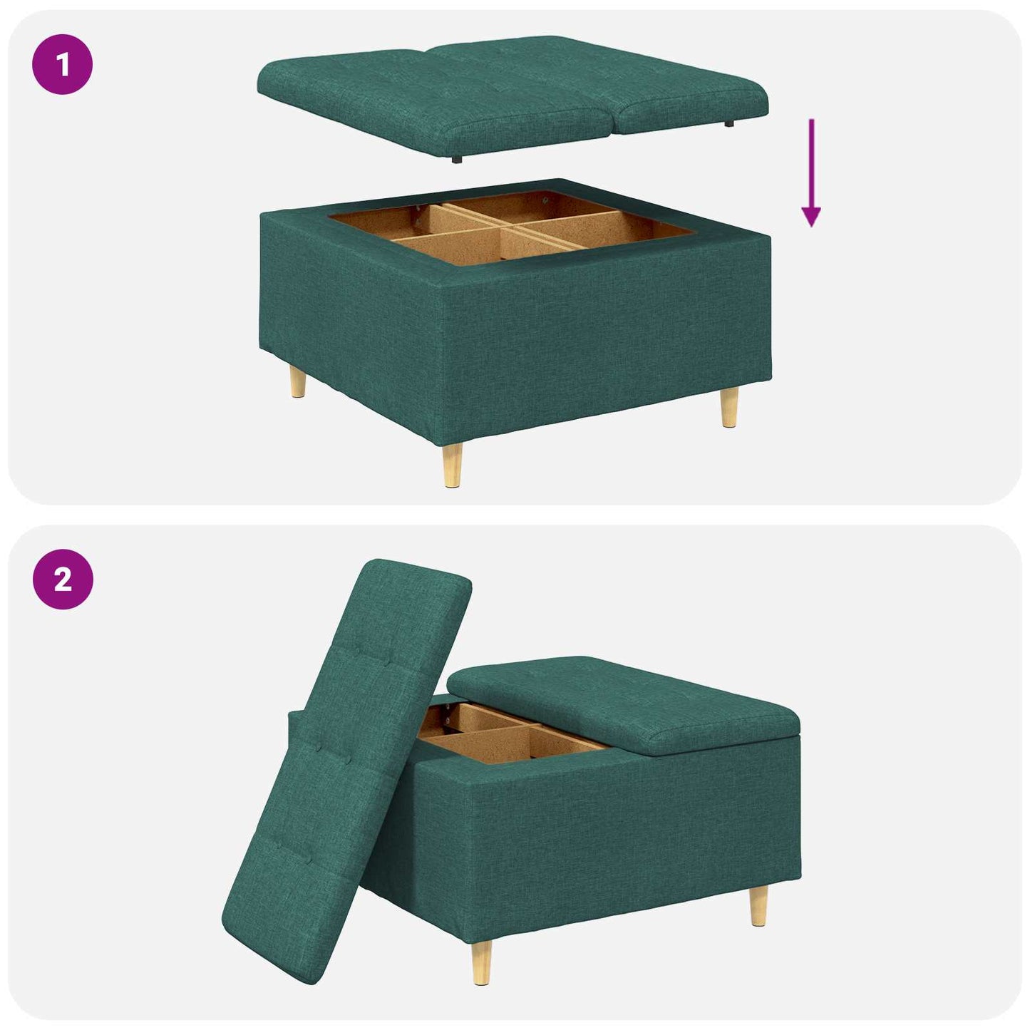 Ottoman med Opbevaring Mørkegrøn 80 x 80 x 45 cm Stof