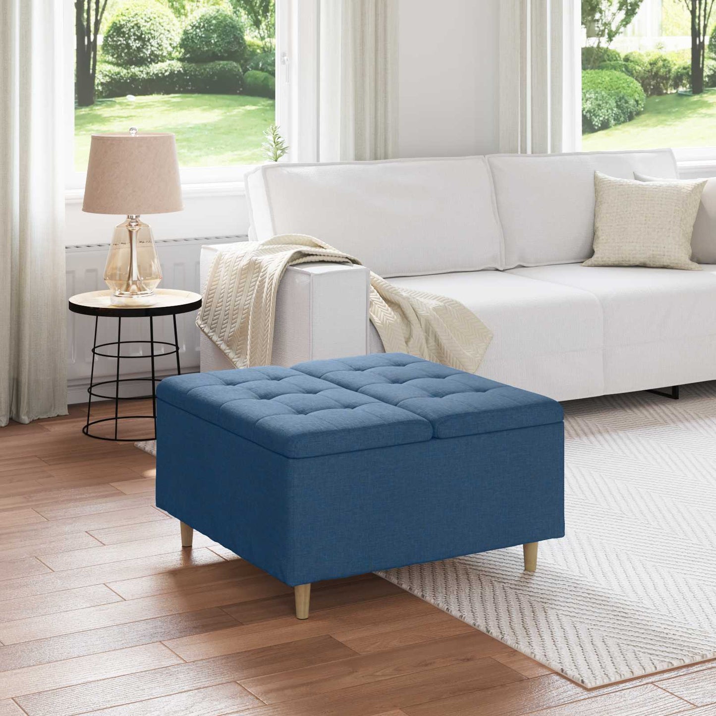 Ottoman med Opbevaring Blå 80 x 80 x 45 cm Stof