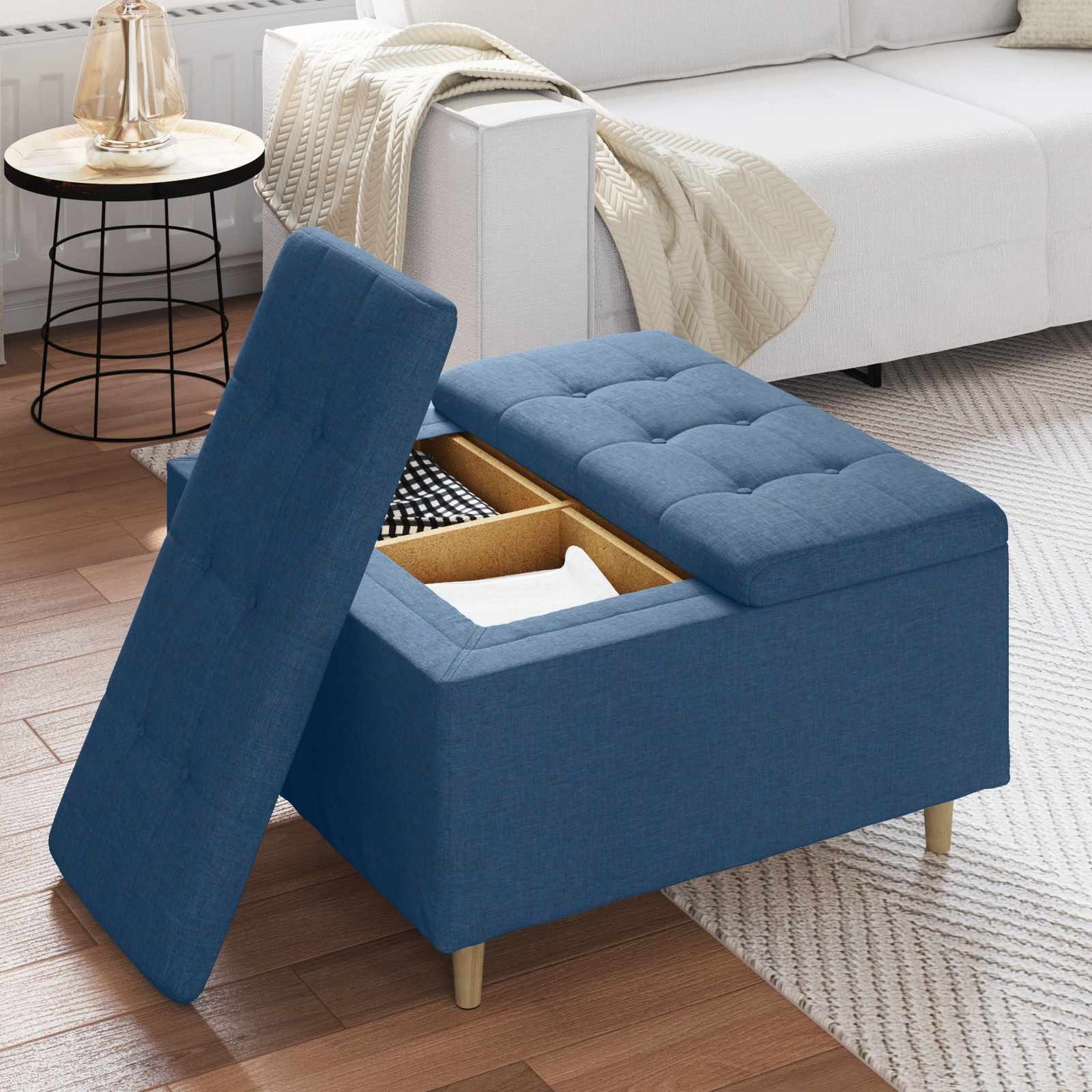 Ottoman med Opbevaring Blå 80 x 80 x 45 cm Stof