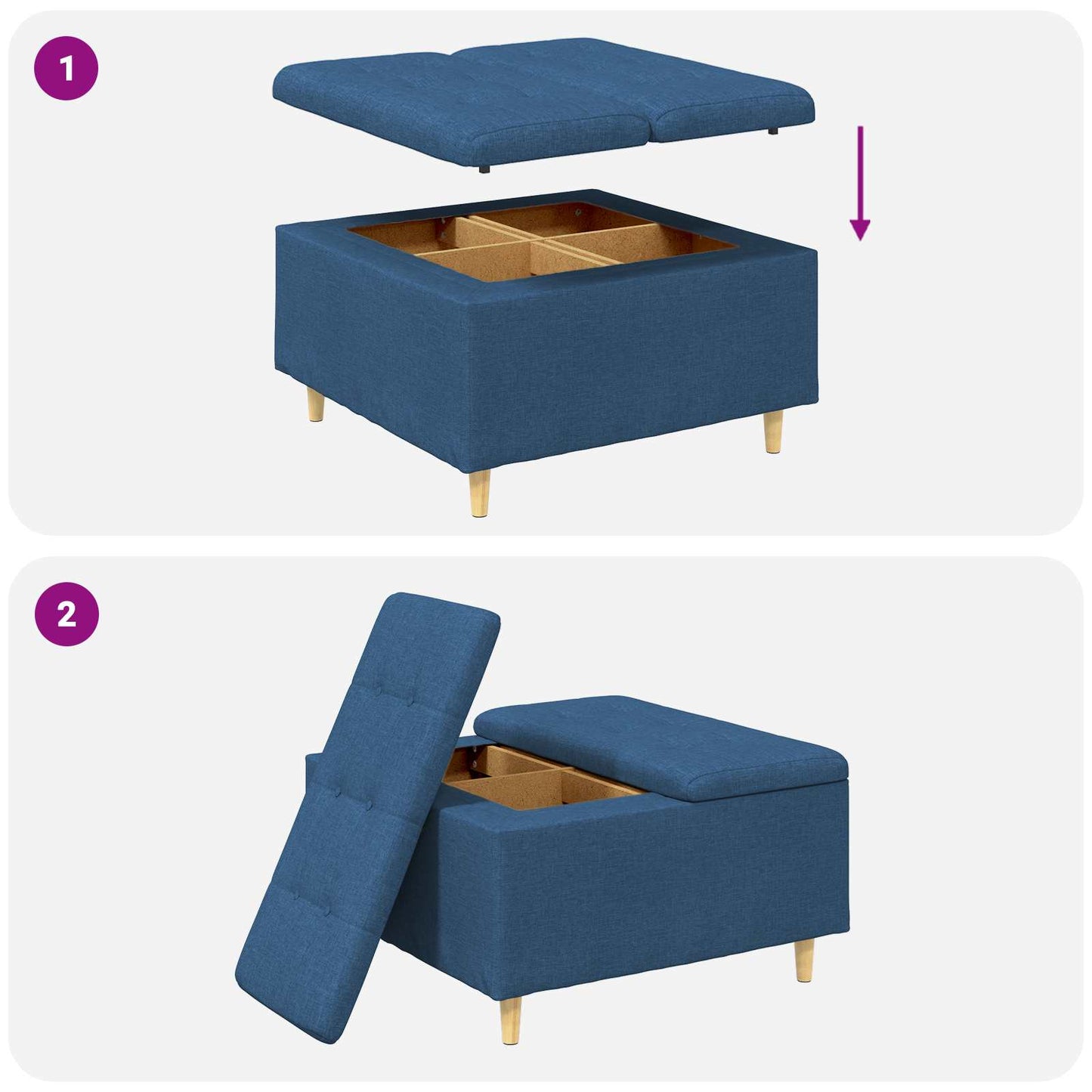 Ottoman med Opbevaring Blå 80 x 80 x 45 cm Stof