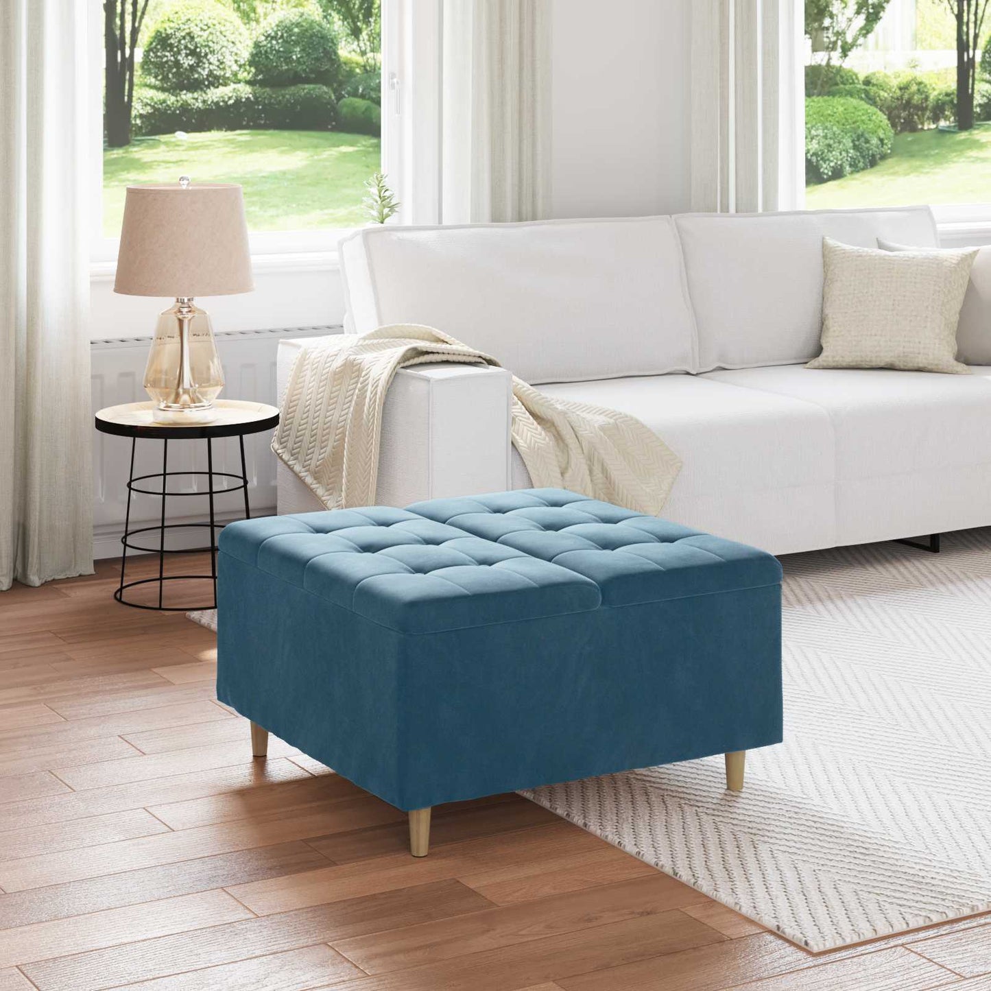 Ottoman med Opbevaring Blå 80 x 80 x 45 cm Fløjl
