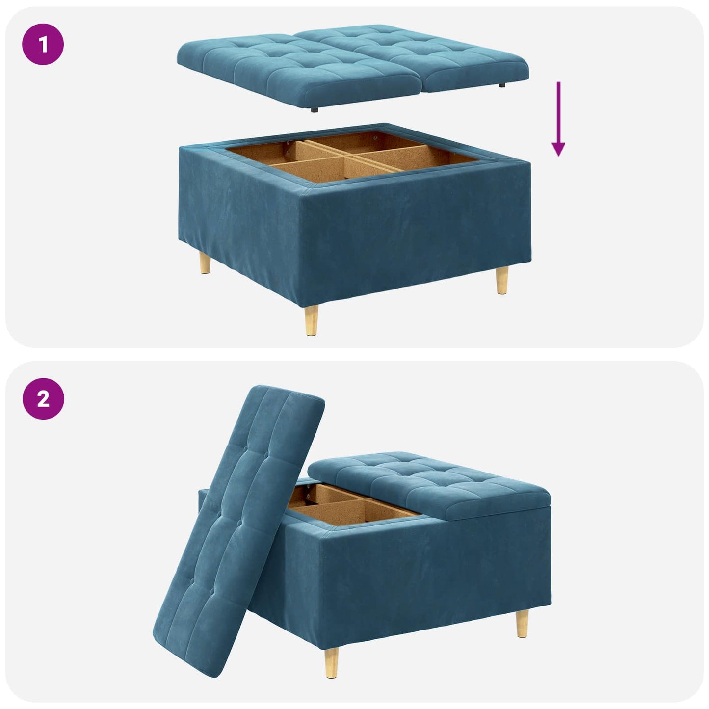 Ottoman med Opbevaring Blå 80 x 80 x 45 cm Fløjl