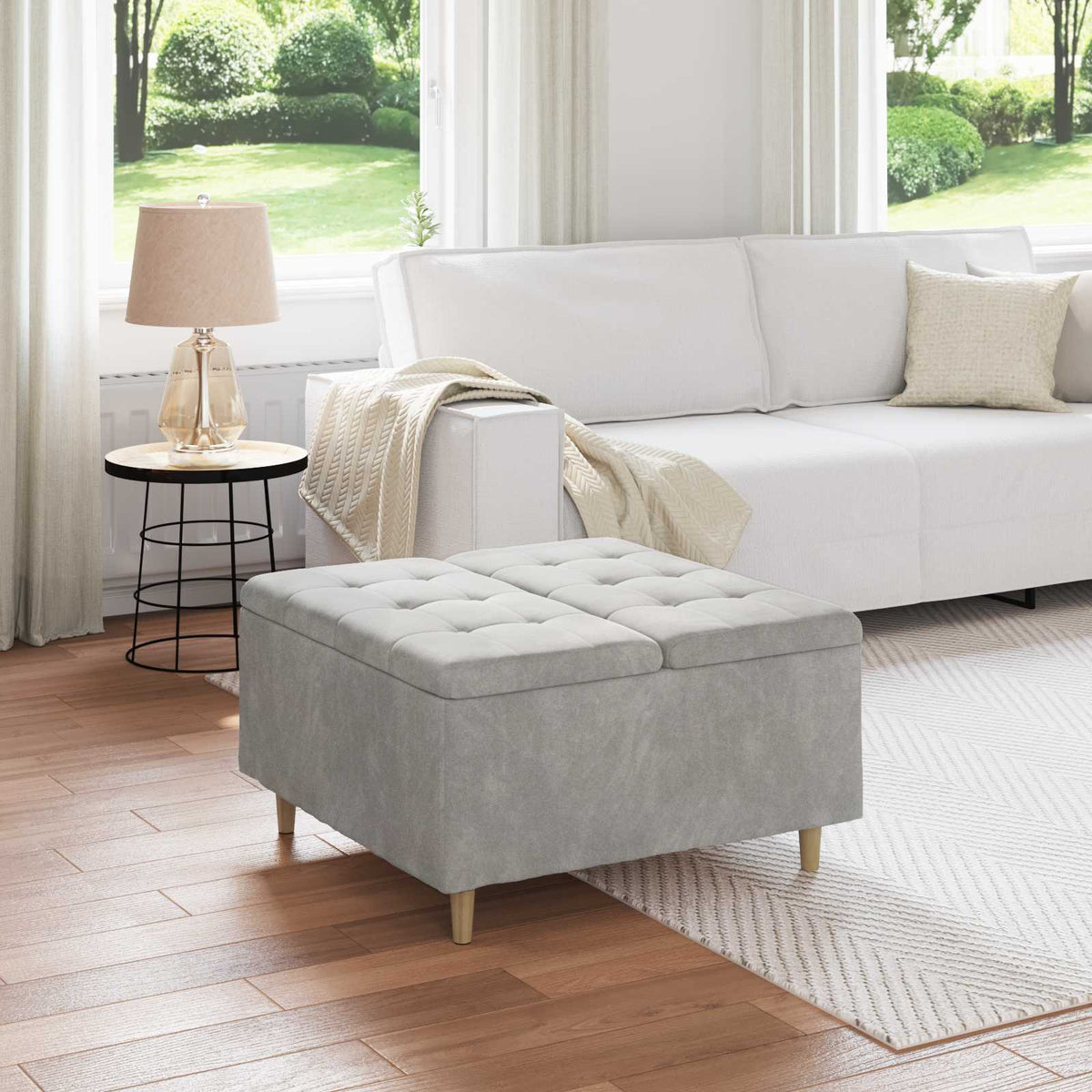 Ottoman med Opbevaring Lysegrå 80 x 80 x 45 cm Fløjl