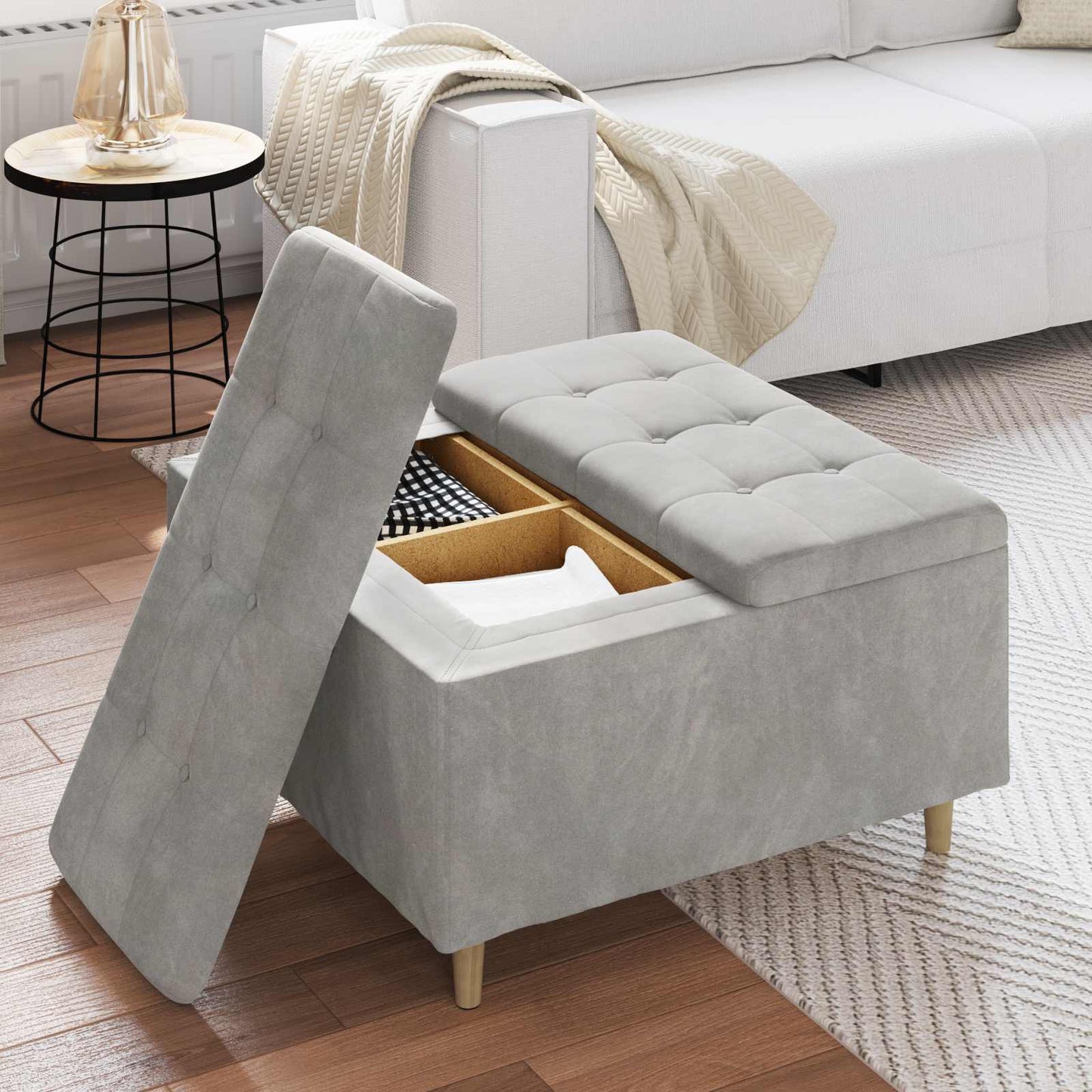Ottoman med Opbevaring Lysegrå 80 x 80 x 45 cm Fløjl