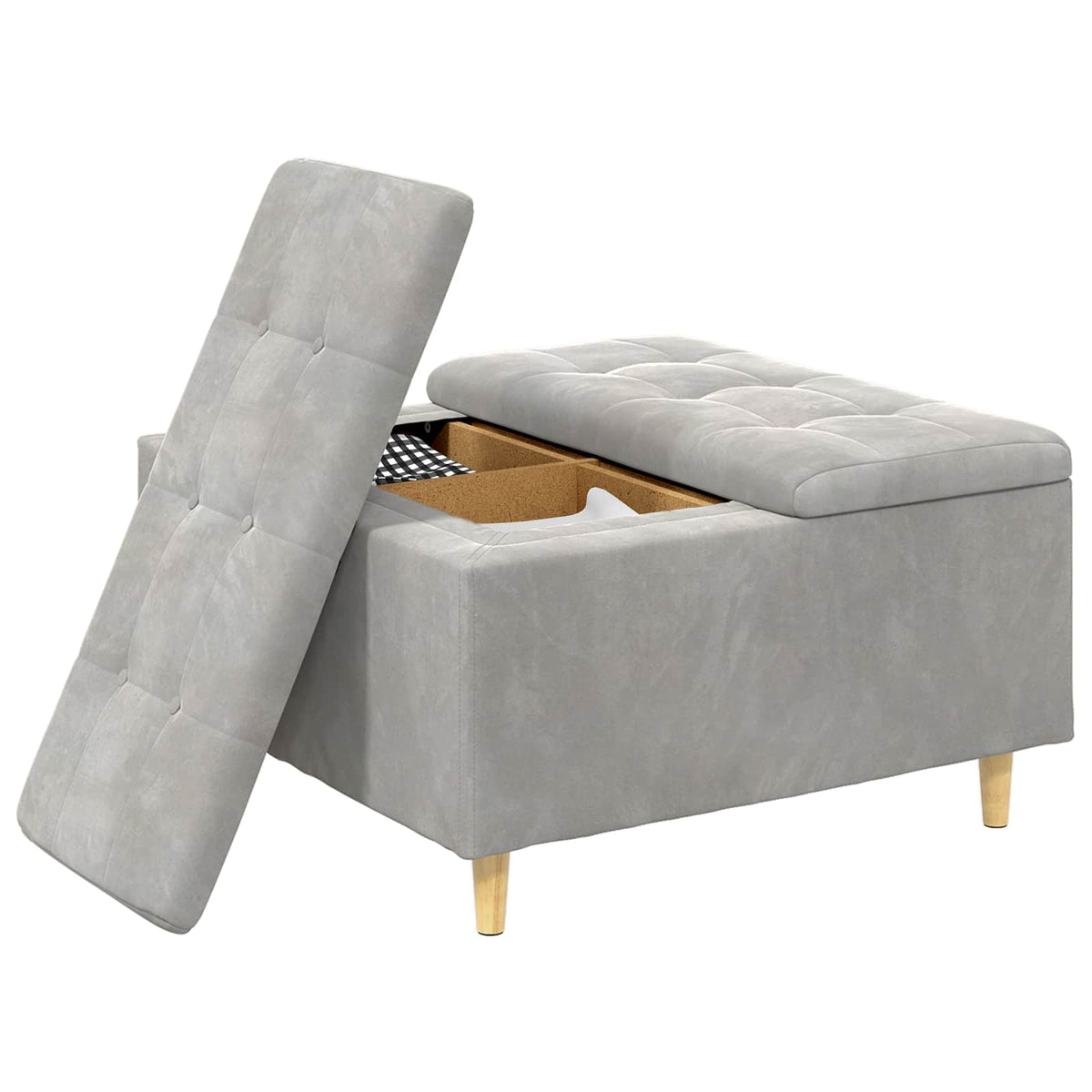 Ottoman med Opbevaring Lysegrå 80 x 80 x 45 cm Fløjl