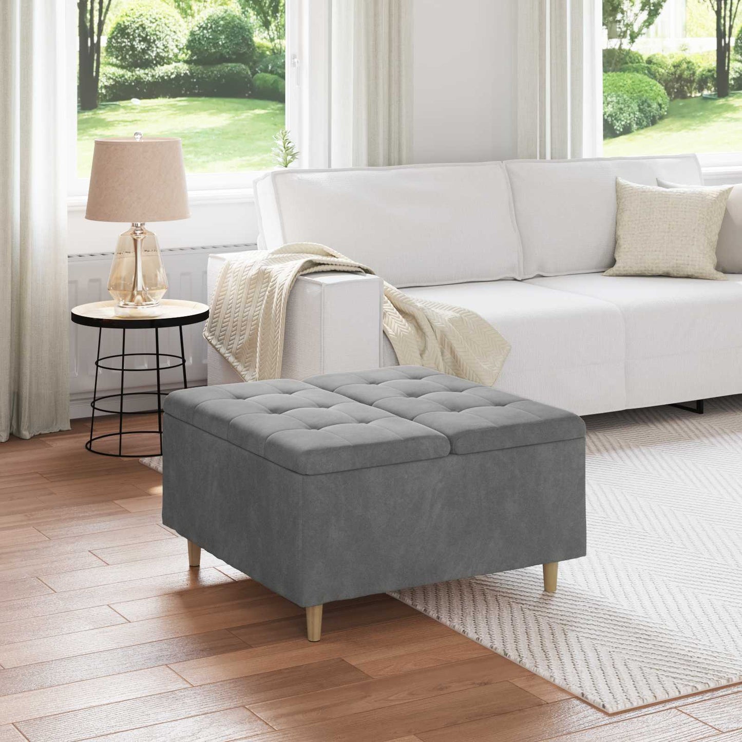 Ottoman med Opbevaring Mørkegrå 80 x 80 x 45 cm Fløjl