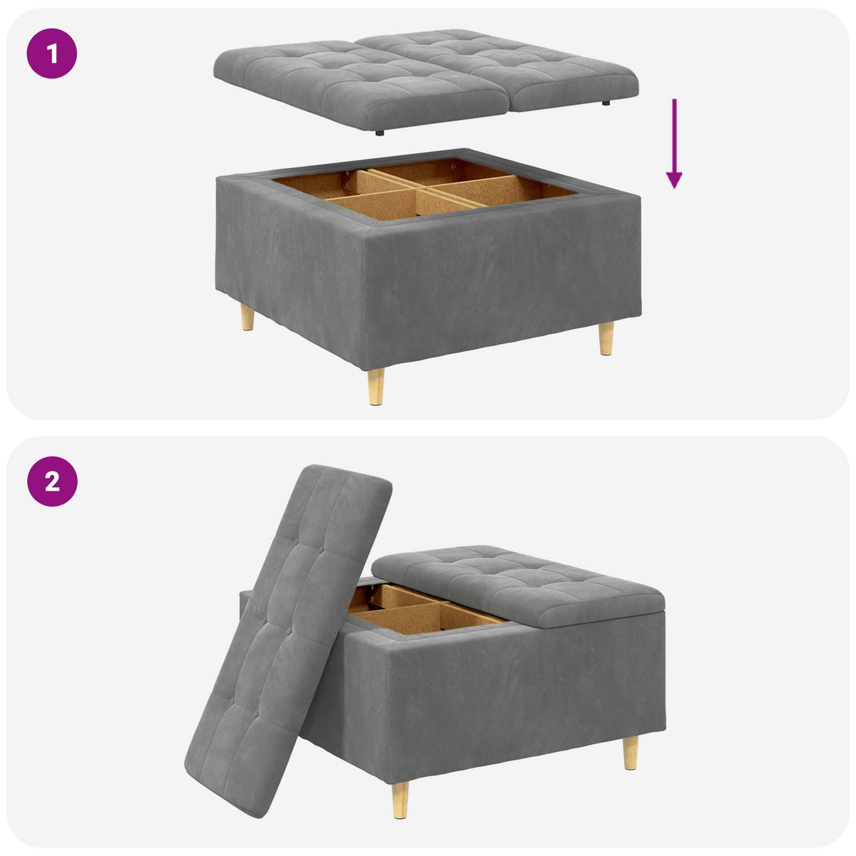 Ottoman med Opbevaring Mørkegrå 80 x 80 x 45 cm Fløjl