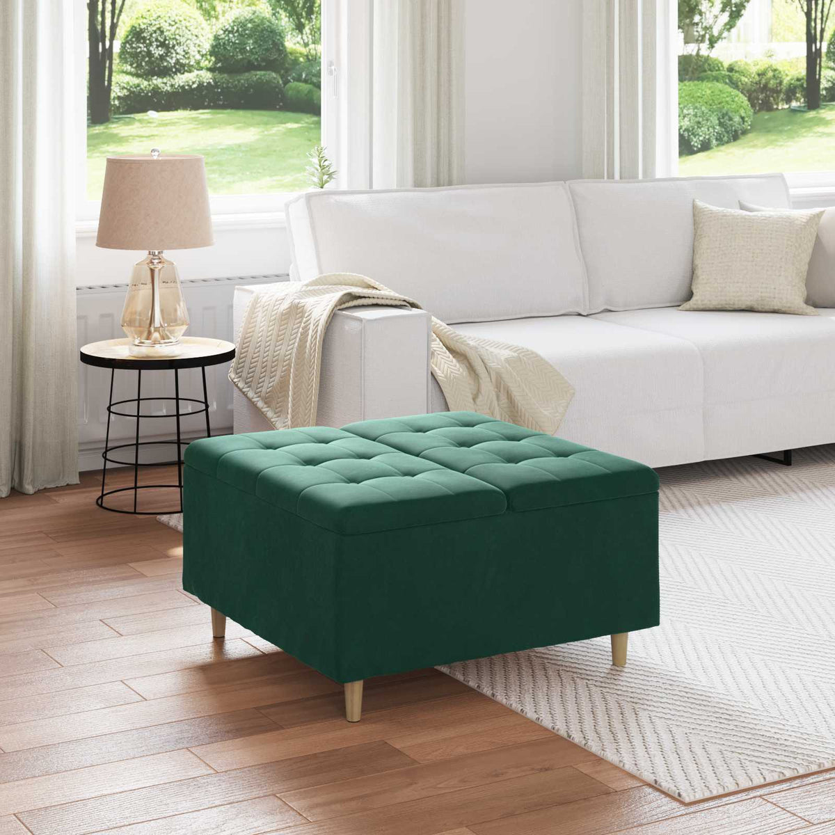 Ottoman med Opbevaring Mørkegrøn 80 x 80 x 45 cm Fløjl