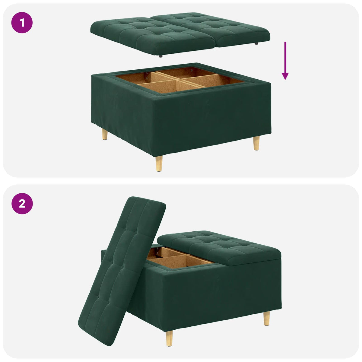 Ottoman med Opbevaring Mørkegrøn 80 x 80 x 45 cm Fløjl