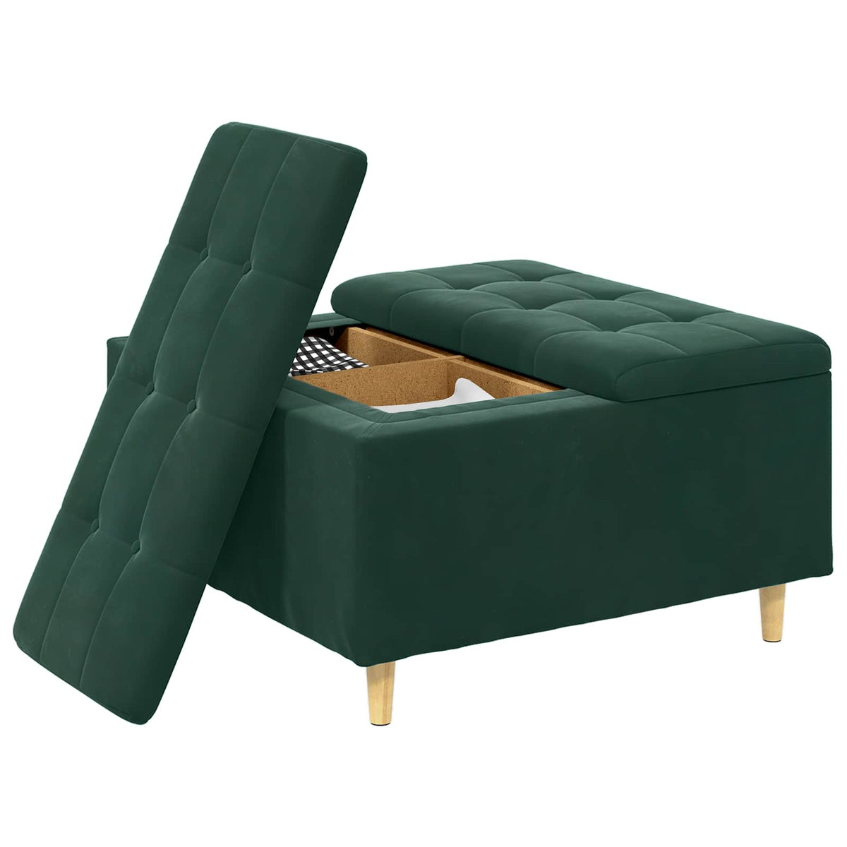Ottoman med Opbevaring Mørkegrøn 80 x 80 x 45 cm Fløjl