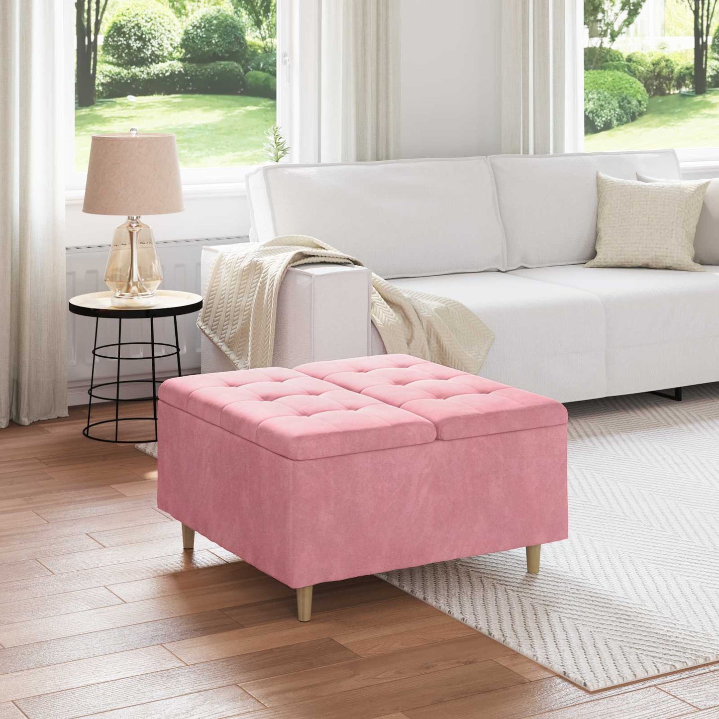 Ottoman med Opbevaring Lyserød 80 x 80 x 45 cm Fløjl