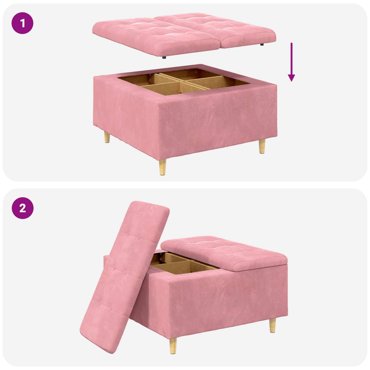 Ottoman med Opbevaring Lyserød 80 x 80 x 45 cm Fløjl