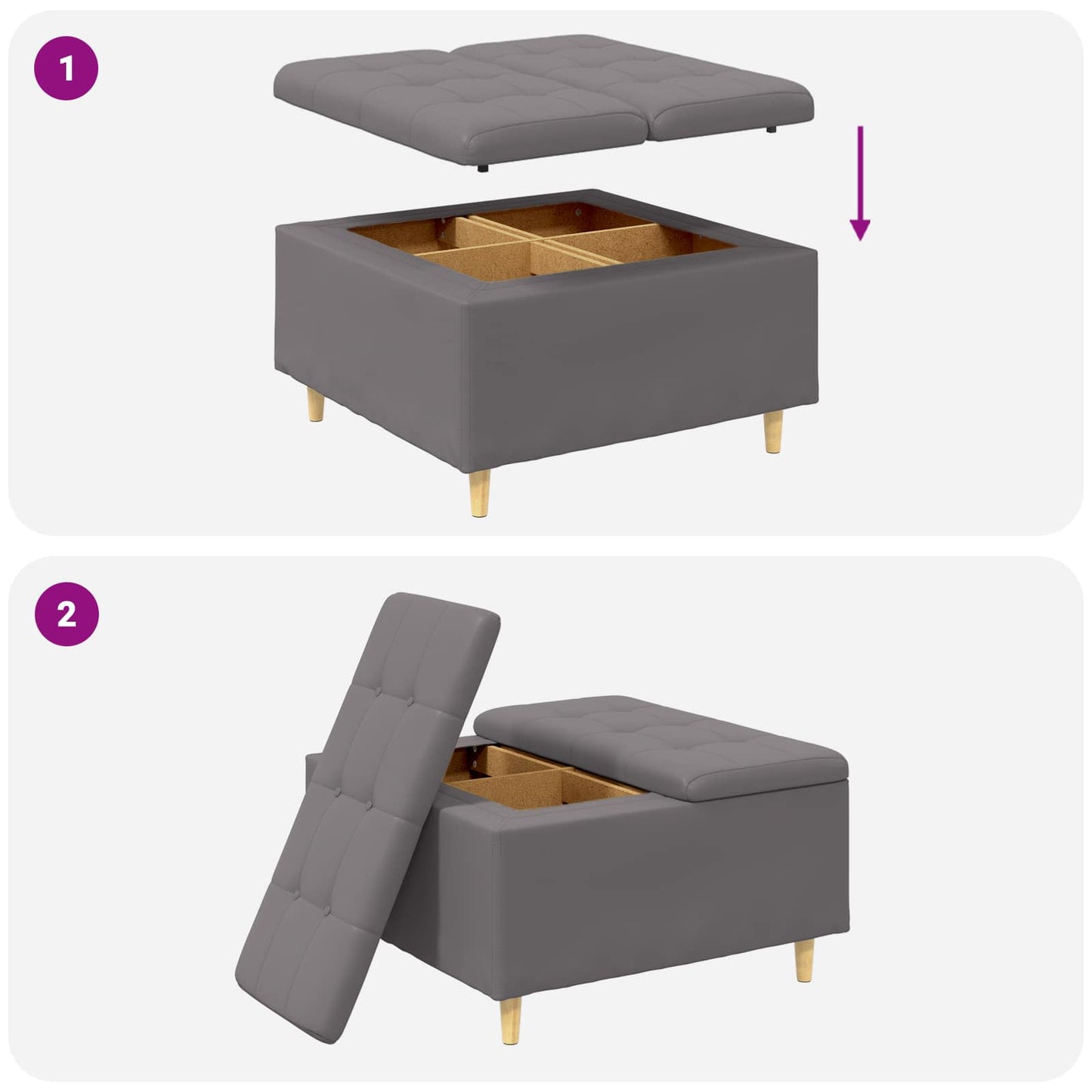 Ottoman med Opbevaring Grå 80 x 80 x 45 cm Kunstlæder