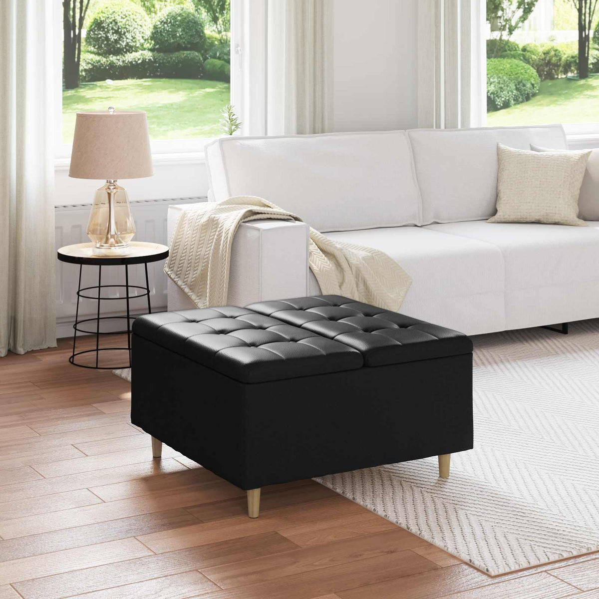 Ottoman med Opbevaring Sort 80 x 80 x 45 cm Kunstlæder