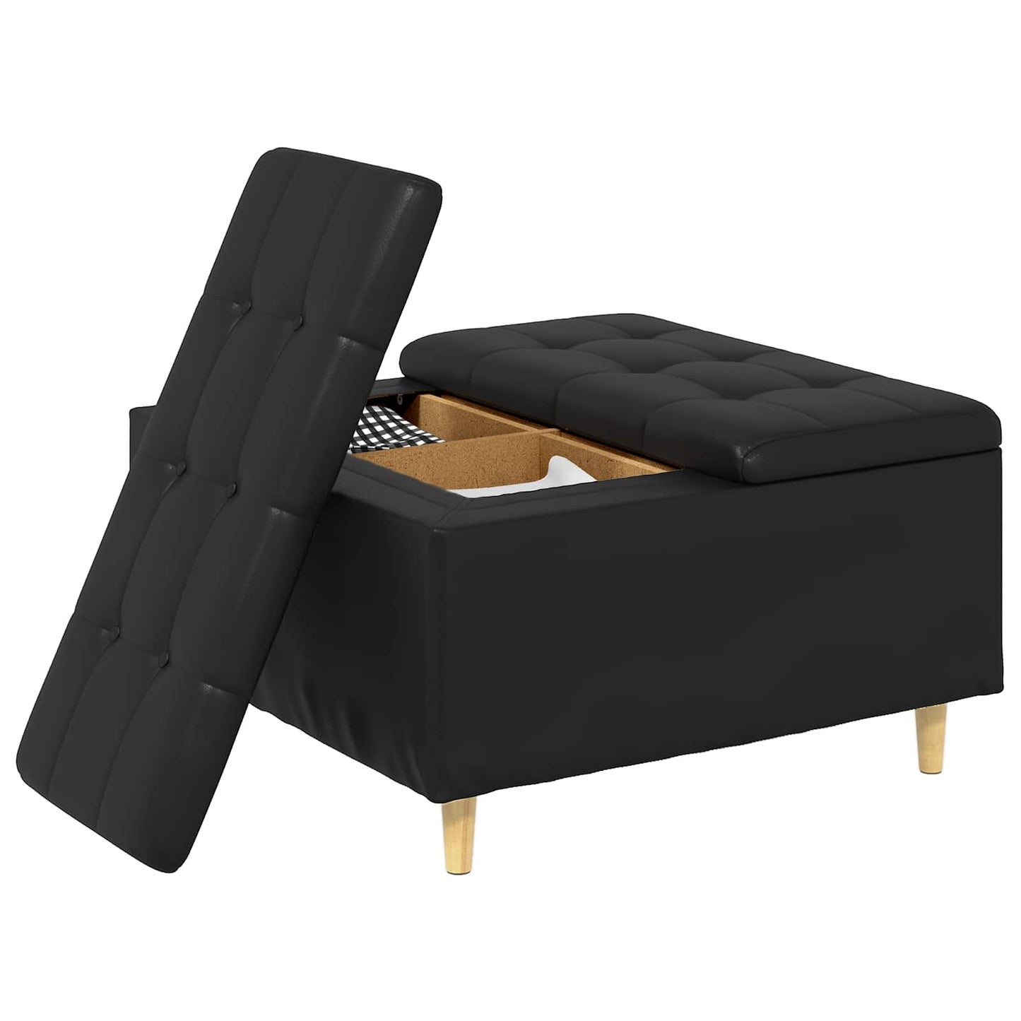 Ottoman med Opbevaring Sort 80 x 80 x 45 cm Kunstlæder
