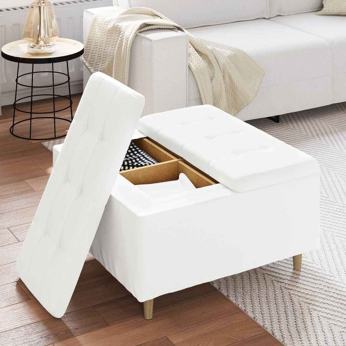 Ottoman med Opbevaring Hvid 80 x 80 x 45 cm Kunstlæder