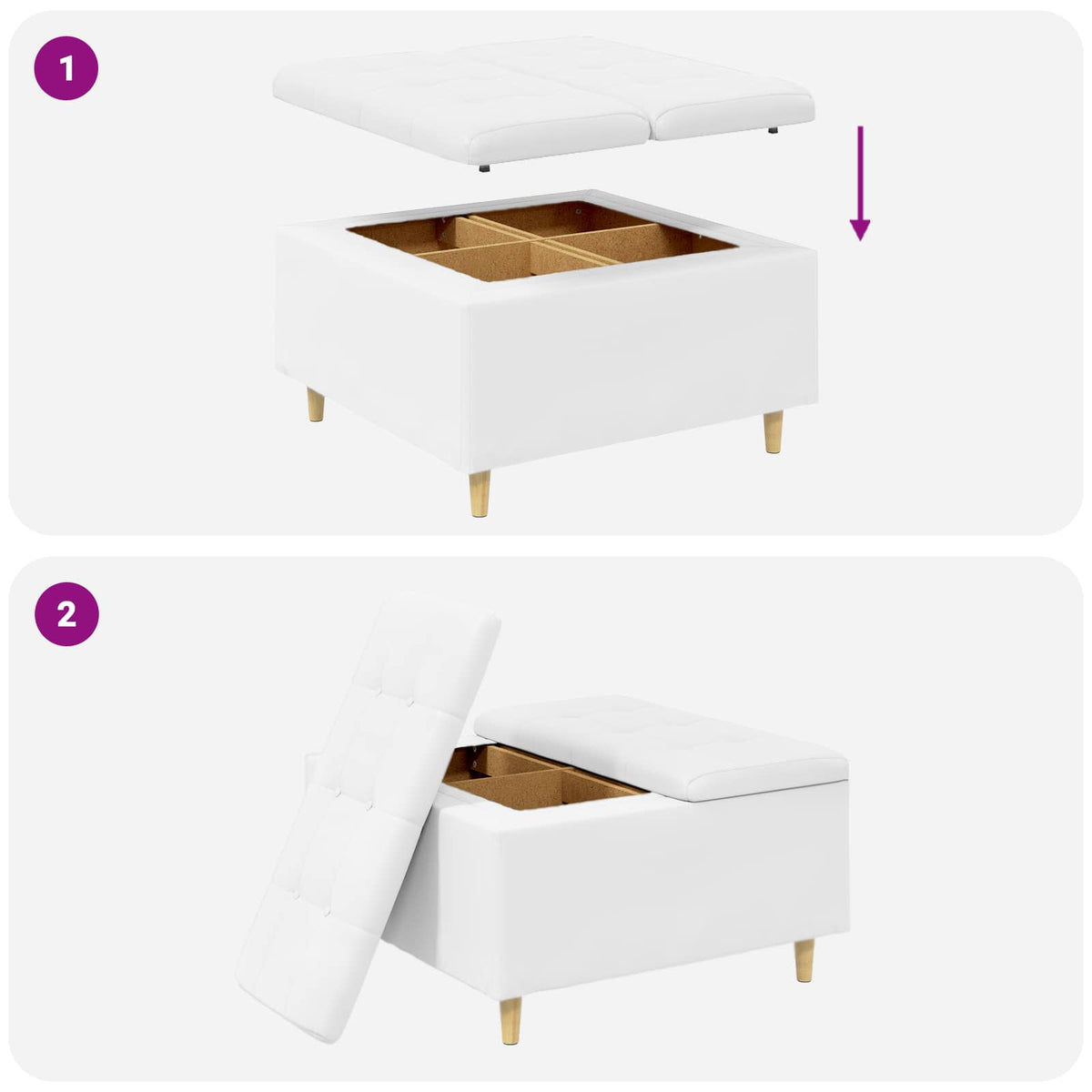 Ottoman med Opbevaring Hvid 80 x 80 x 45 cm Kunstlæder