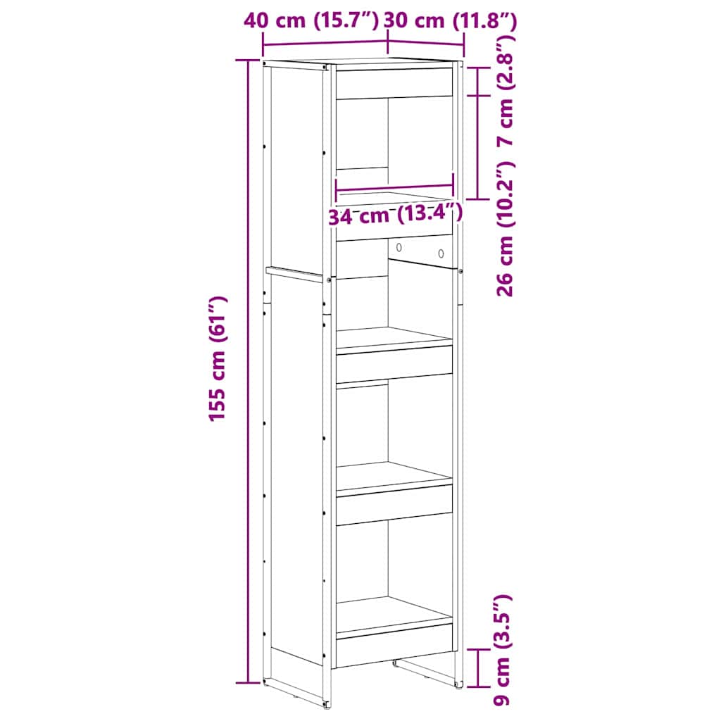 Bogskab 40 x 30 x 155 cm Konstrueret træ Gammelt træ