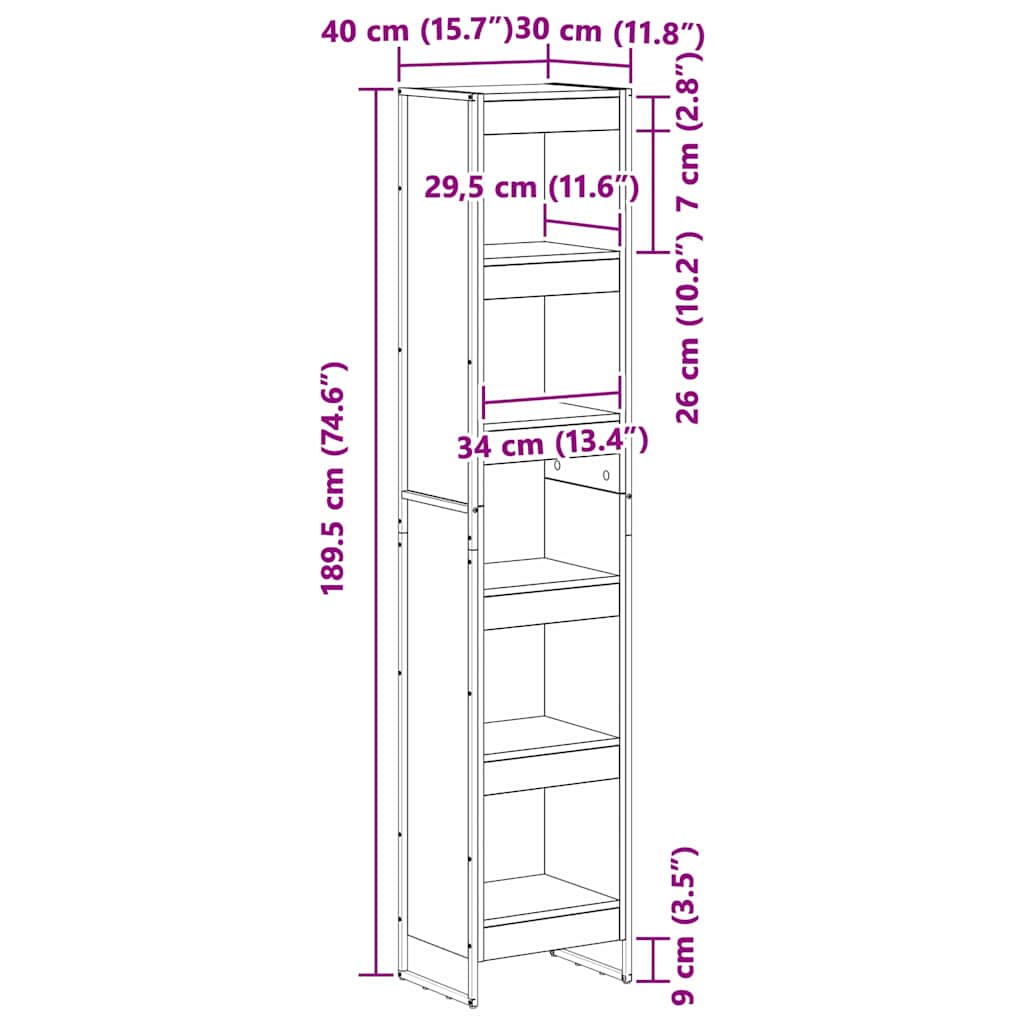 Bogskab 40 x 30 x 189,5 cm Konstrueret træ Gammelt træ