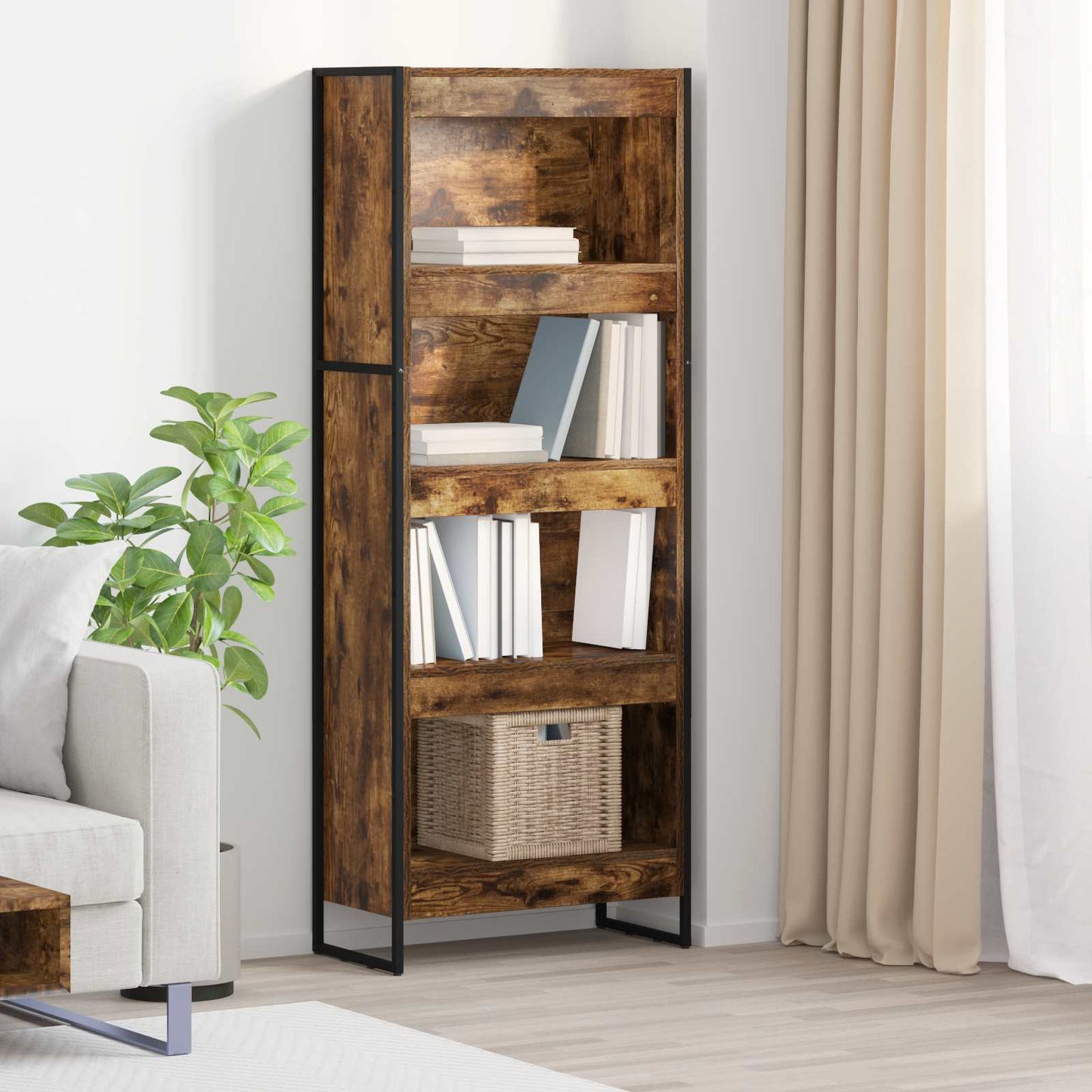 Bogskab 60 x 30 x 155 cm Konstrueret træ Røget Eg