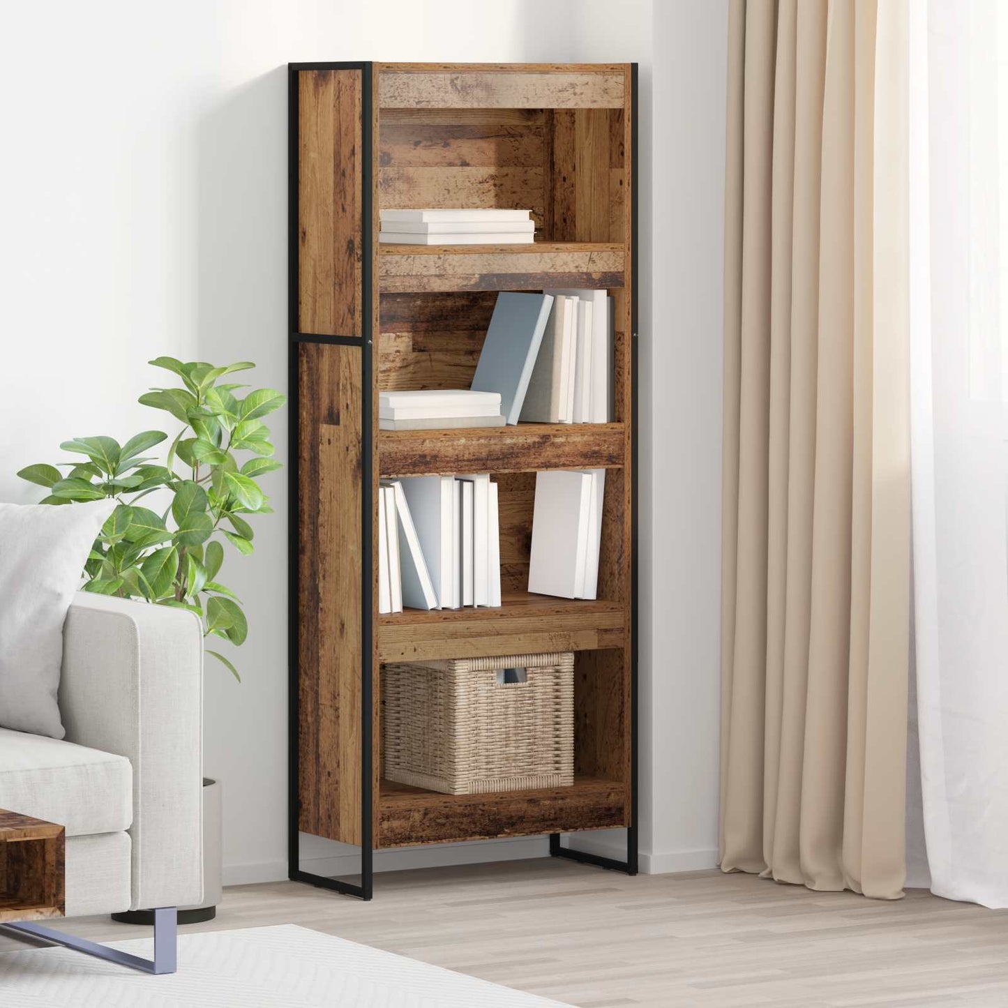 Bogskab 60 x 30 x 155 cm Konstrueret træ Gammelt træ