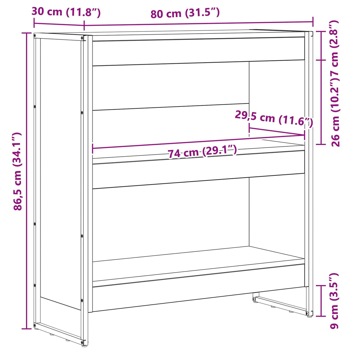 Bogskab 80 x 30 x 86,5 cm Konstrueret træ Røget Eg