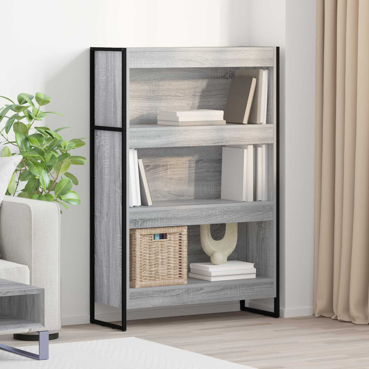 Bogskab 80 x 30 x 121 cm Konstrueret træ Grå Sonoma