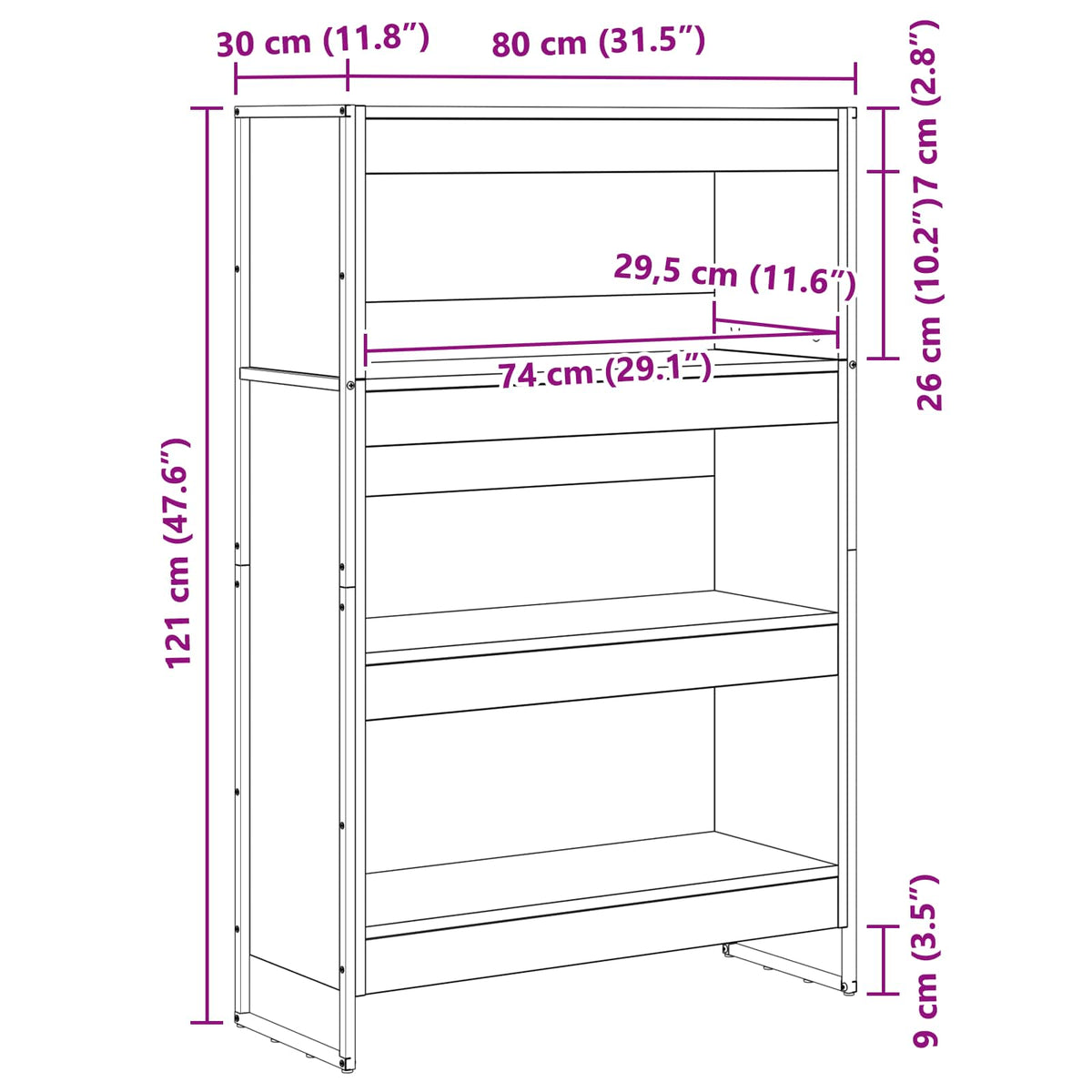 Bogskab 80 x 30 x 121 cm Konstrueret træ Artisan eg